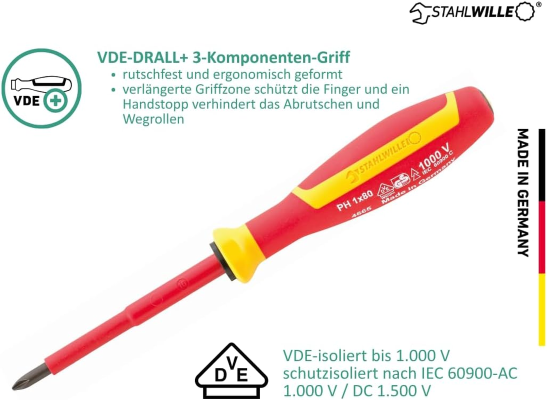 Stahlwille DRALL+ VDE Slotted and Phillips Head Screwdriver Set (6 Pieces) image number 5