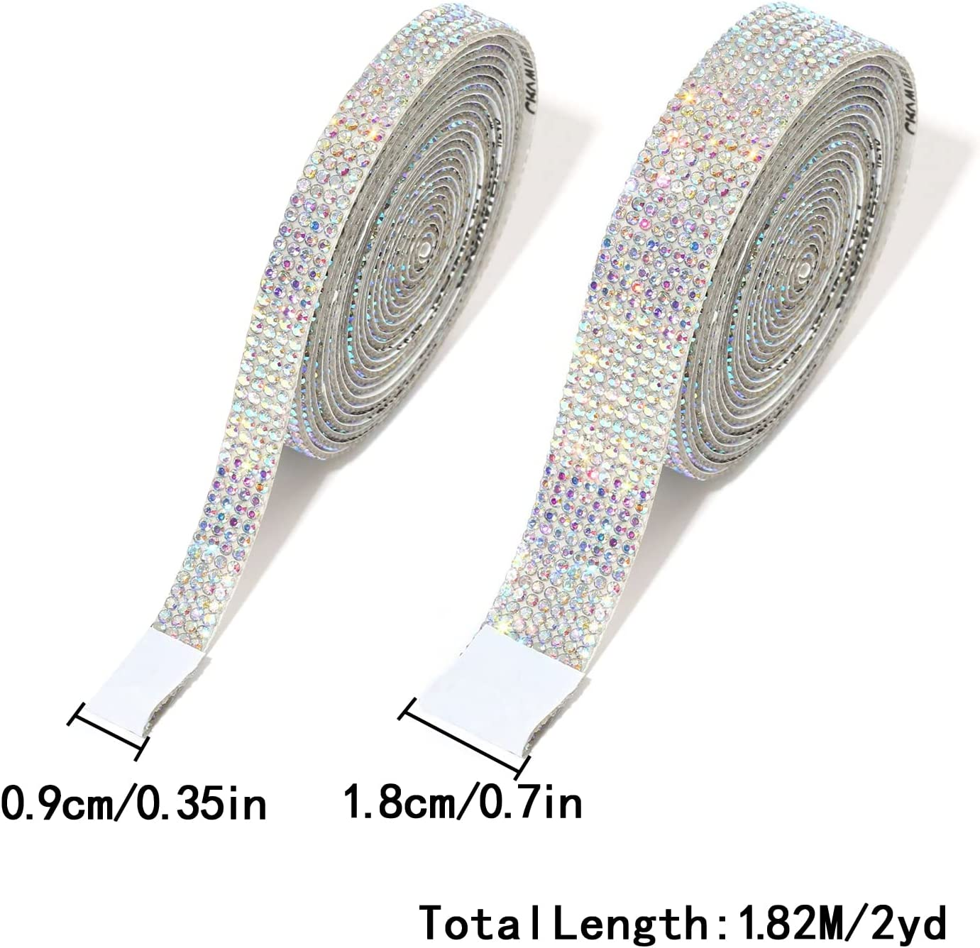 Rhinestone Ribbons, 2 Rolls AB Self Adhesive Crystal Rhinestone Diamond Ribbon for Arts Crafts, Birthday Party, Wedding Party, Car DIY Decoration (2 Yards) image number 4