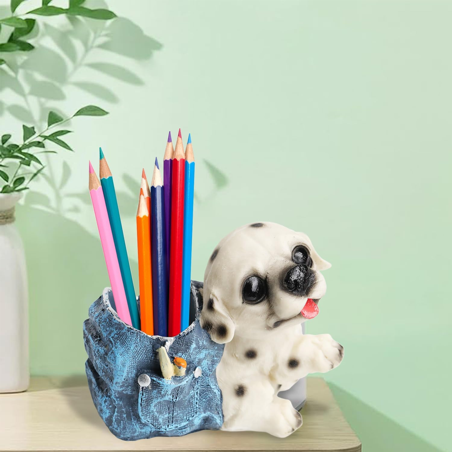 Aiokuo Cute Dog Pen Holder Stand &ndash; White Puppy Desk Organizer, Pencil Cup & Makeup Brush Holder for School, Home & Office image number 5