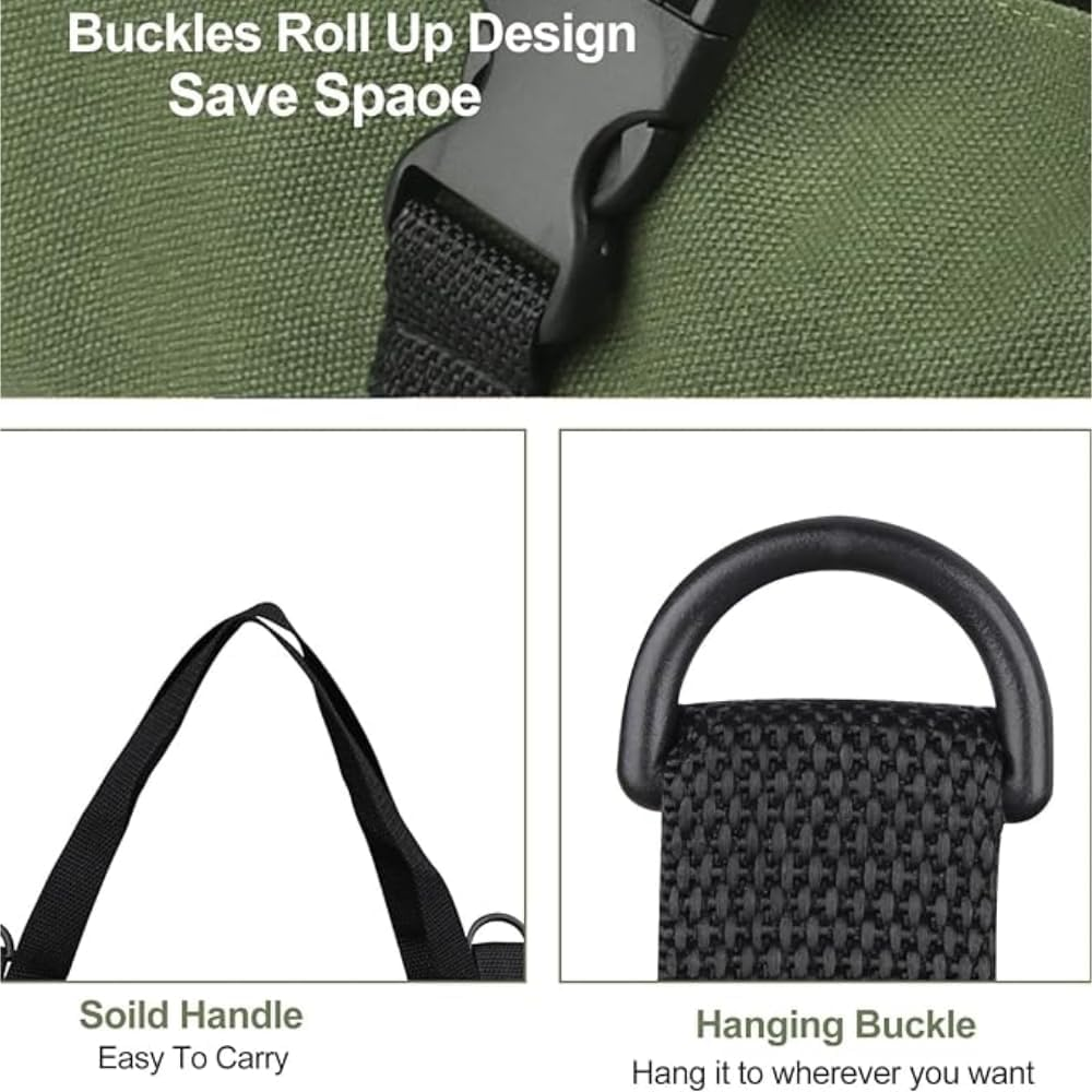 Roll up Tool Bag, 16OZ Canvas Wrench Roll up Pouch Multi-Purpose Tool Roll Organize, 5 Zippered Tool Pockets (Green) image number 3