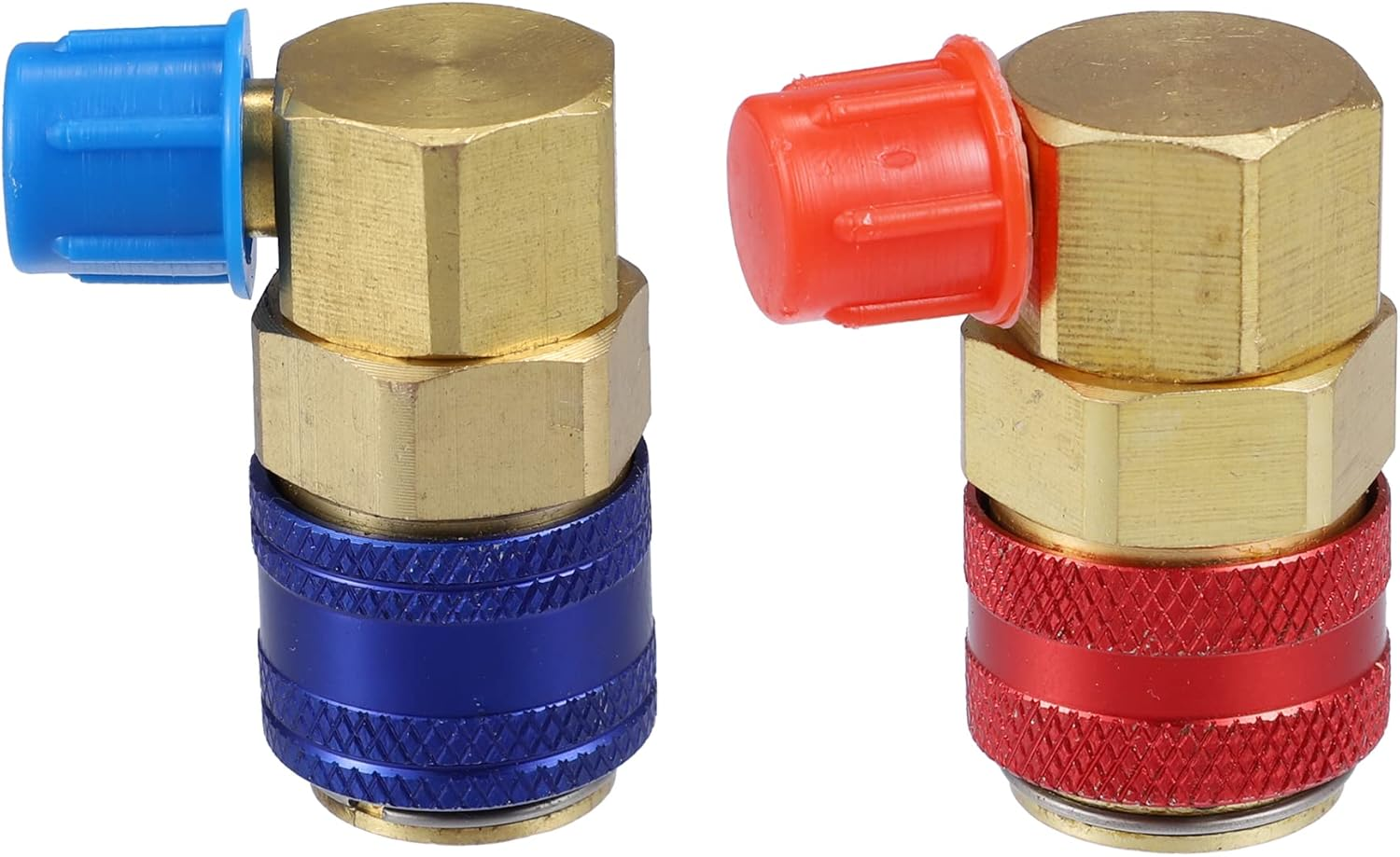 X AUTOHAUX 2Pcs R-134A 90&deg; AC Quick Connect Coupler Adapter Fitting High Low A/C Air Conditioning Manifold Gauge Hose Kit image number 3