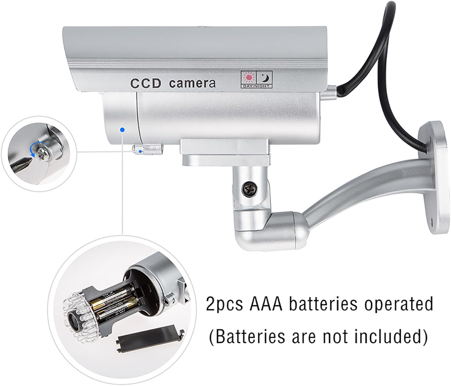 Findtop Dummy Camera CCTV Surveillance System with Realistic Simulated Leds, Dummy Security Camera with 6 Pcs Warning Security Alert Sticker Decals image number 4