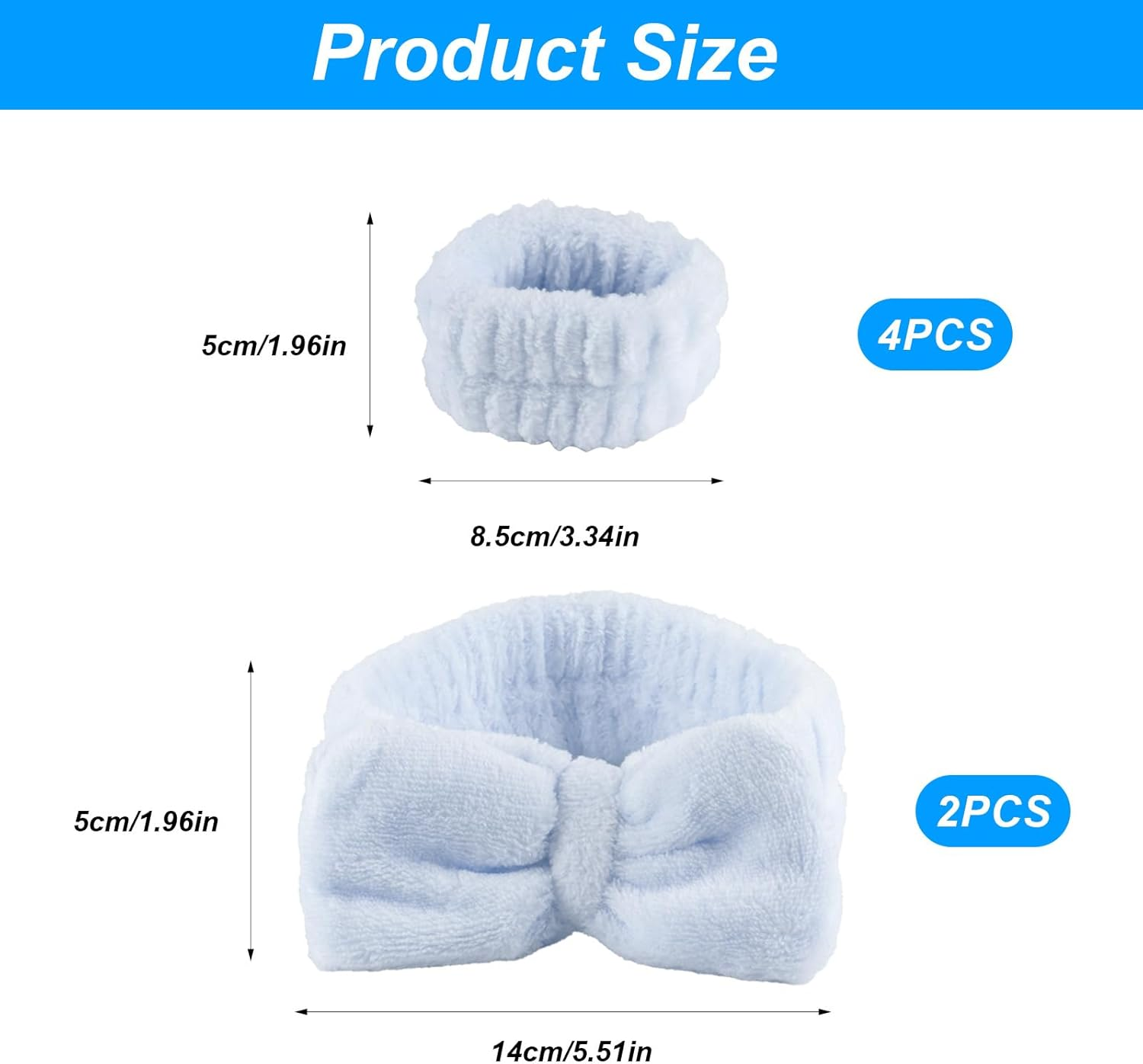 Pack of 6 Wrist Wash Bands & Make-Up Skincare Hairband Cosmetic Set, Elastic Face Wash Bracelets, Microfibre Makeup Sweatband Spa Face Headband for Women Yoga Skincare Products