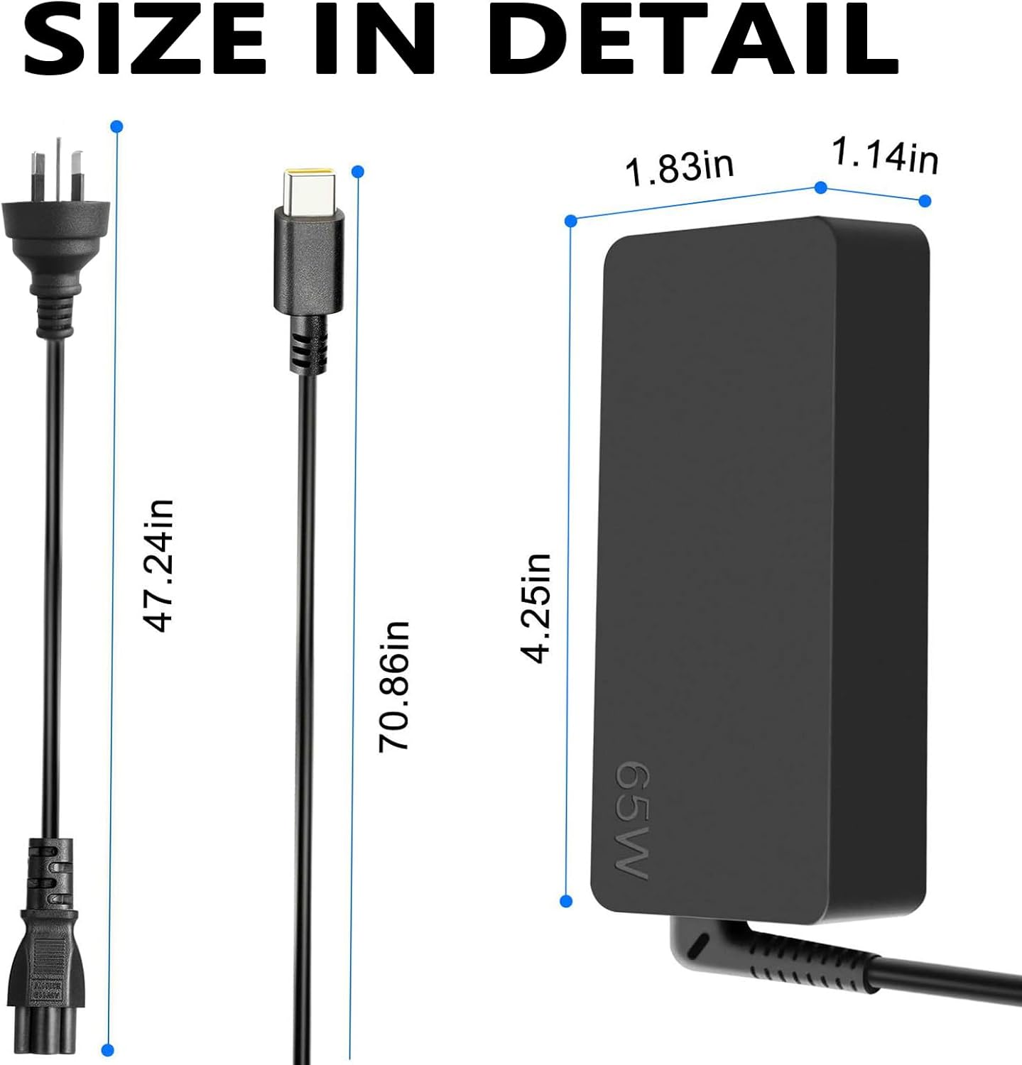 65W 45W USB C Laptop Charger for Chromebook Lenovothinkpad T480 T490 Yoga, Dell Latitude, HP Elitebook X360 ASUS Zenbook Type C 20V 3.25A USB-C AC Adapter Power Supply Cord