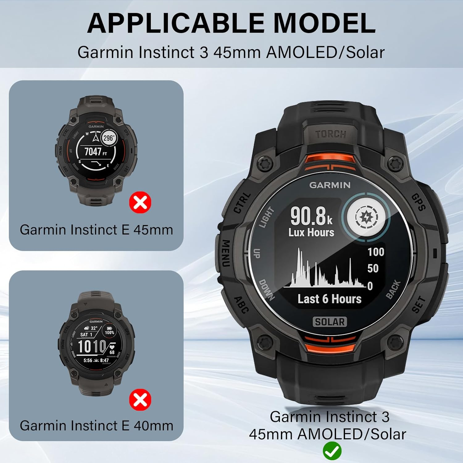 Funrae Silicone Case with Screen Protector Compatible with Instinct 3 45 Mm Amoled/Solar, 9H Hardness Screen Protector for Tempered Glass X 3 + Full Protection PC Scratch-Resistant Protective Case X 1 image number 3