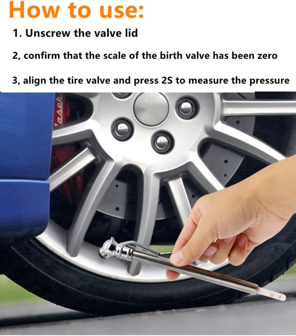 2 Pcs Portable Tire Pressure Gauge Tireair,Pencil Tire Pressure Gauge,Stainless Steel Body Pressure Gauge for Car,Truck,Rv,Motorcycle and Bike image number 1
