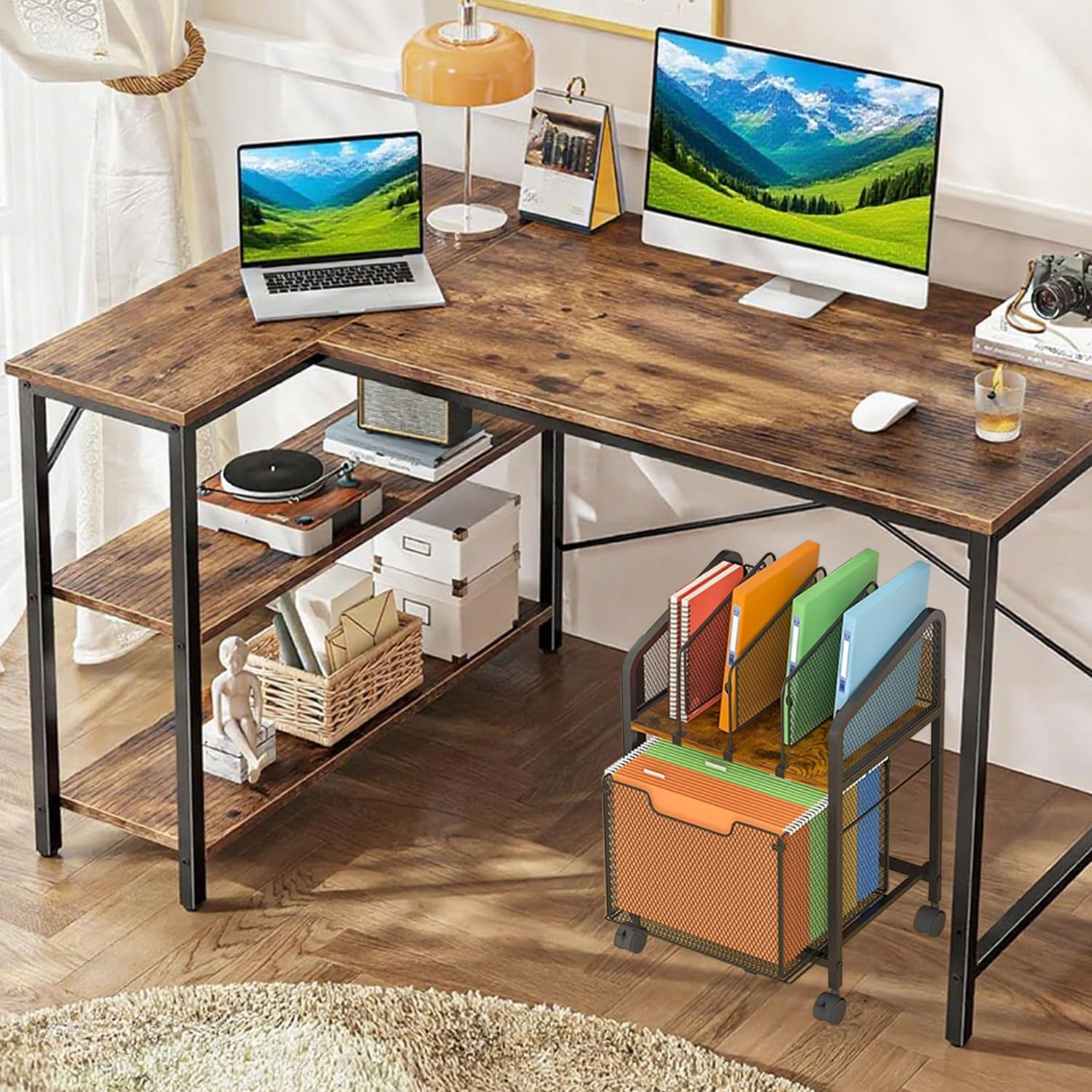 Mobile File Cabinet with Locking Wheels & Storage Drawer - Customizable Partition Hanging Folder Organizer, Compact under Desk Organization for Office Home Use image number 1