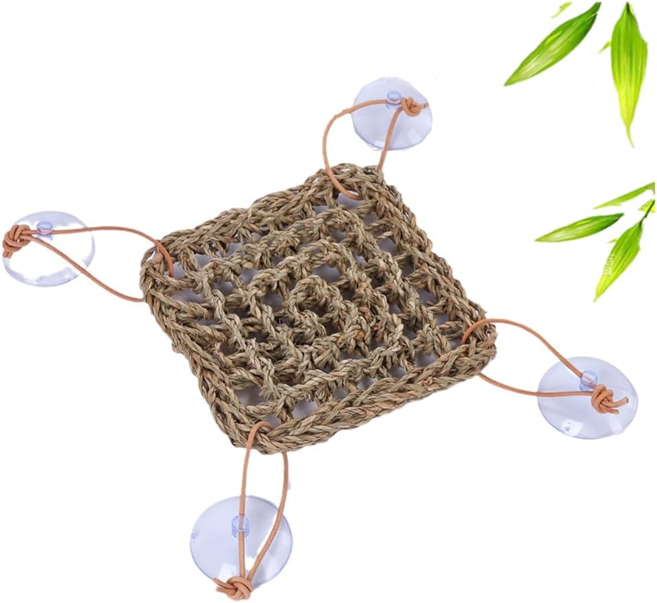 Seagrass Mat Hermit Crab Climbing Toy,Granmagazz Hermit Crab Climbing Toys, Lizard Hammock with Suction Cup, Natural Seagrass Woven Net, Accessories for Small Reptiles
