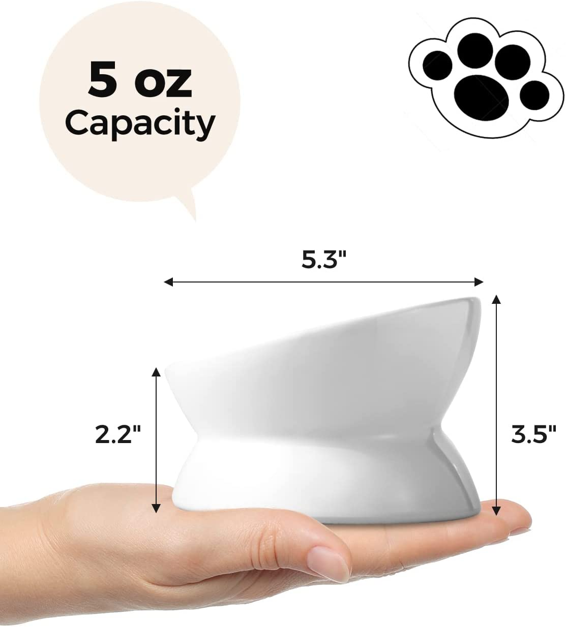 Loejan Elevated Cat Food Bowl, 5 Oz Ceramic Raised and Tilted Pet Water Bowl, anti Vomiting and Protect Pets' Spines Cat Dishes for Small Dog, Fat Faced Cat, Kitten (White, 5 OZ) image number 4