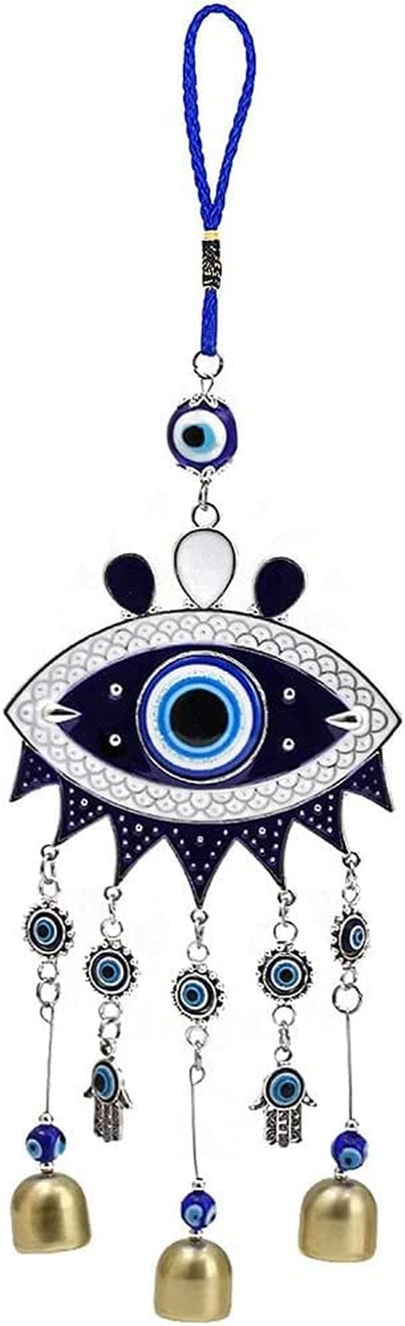 Evil Eye Wind Chimes and Wall Hanging Decoration - Big Devil Blue Eye Wind Bells Handcraft Hanging Decoration - Car Charm