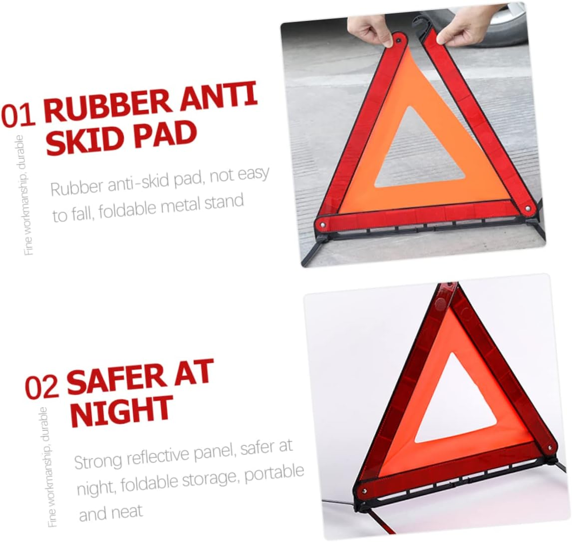 SOLUSTRE Foldable Reflective Warning Triangle Tripod Car Roadside Safety Early Warning Sign Emergency Reflective Triangle for Road Trip and Semi Truck Accessories image number 6