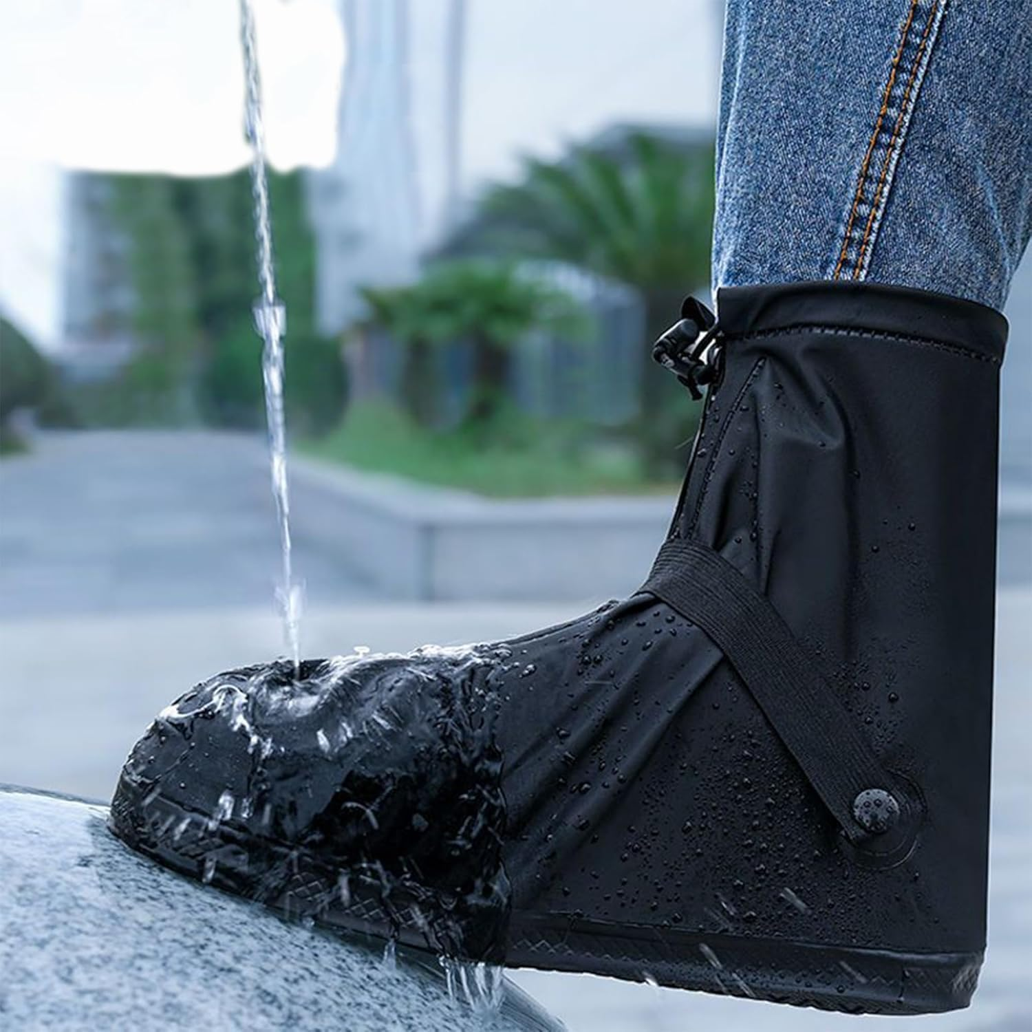 Shoe Covers with Zipper Hard Sole Version Waterproof Shoe Covers Reusable Galoshes for Rainy and Snowy Outdoors Garden Etc, Rain Boots for Men Women Kid ﻿ image number 4