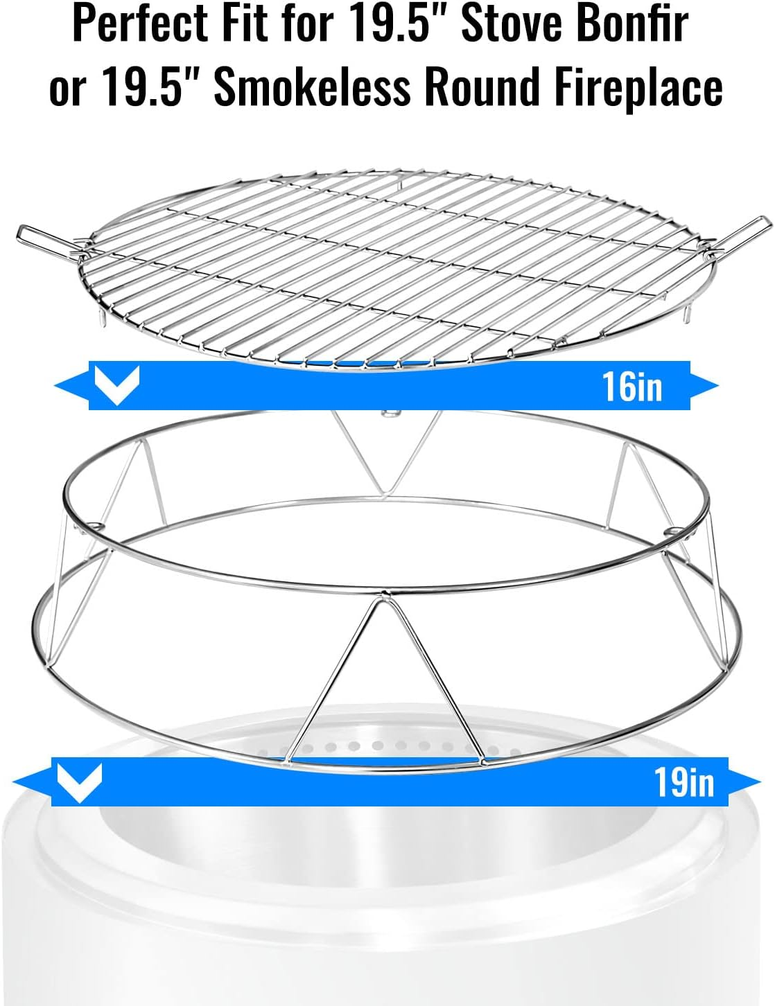 Fire Pit Accessory Kit for Solo Stove Bonfire 19.5'' Fire Pit, Stainless Steel Fire Pit Stand and Grill Cooking Grate with Handle, round Cooking Grill Grate for Outdoor BBQ Campfire Picnic Party