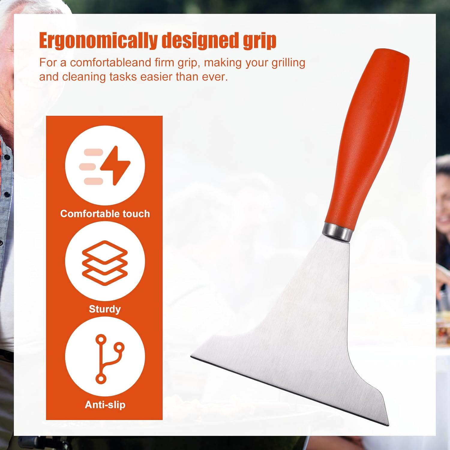 Gosknor Griddle Scraper for Flat Top, Stainless Steel Griddle Scraper Outdoor Anti-Slip Durable Grill Scraper for Outdoor Grill Flat Top Grill Accessories image number 3