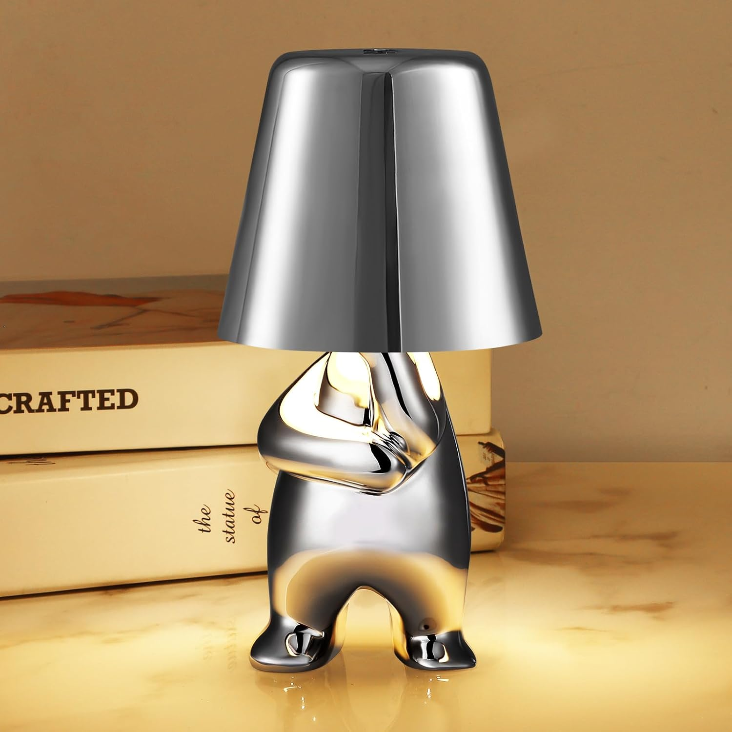 Blingbin Bedside Touch Control Table Lamp, Creative Golden Man Decorative Thinker Statue LED Desk Lamp, USB Charging 3 Level Brightness Dimmable Night Light for Bedroom Office Living Room Decor Gift