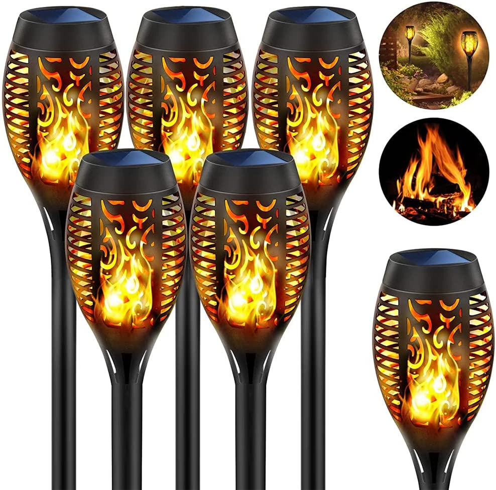 Solar Torch Light with Flickering Flame, 6 Pack Torches Solar Landscape Lights Outdoor Christmas Decoration Lights for Pathway Garden Patio Yard Auto On/Off IP65 Waterproof