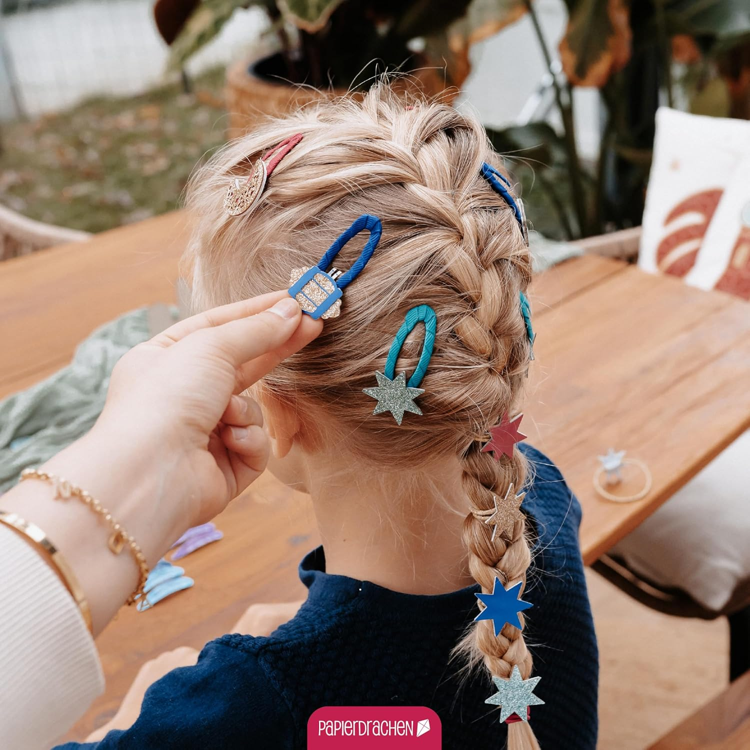 Papierdrachen Special 48 Hair Clips and Hair Bobbles 1001 Night - Durable and Robust - Children'S Sparrows with Glitter and Fabric Cover - Hair Accessories - for Long and Fine Hair - Set of 12 image number 5