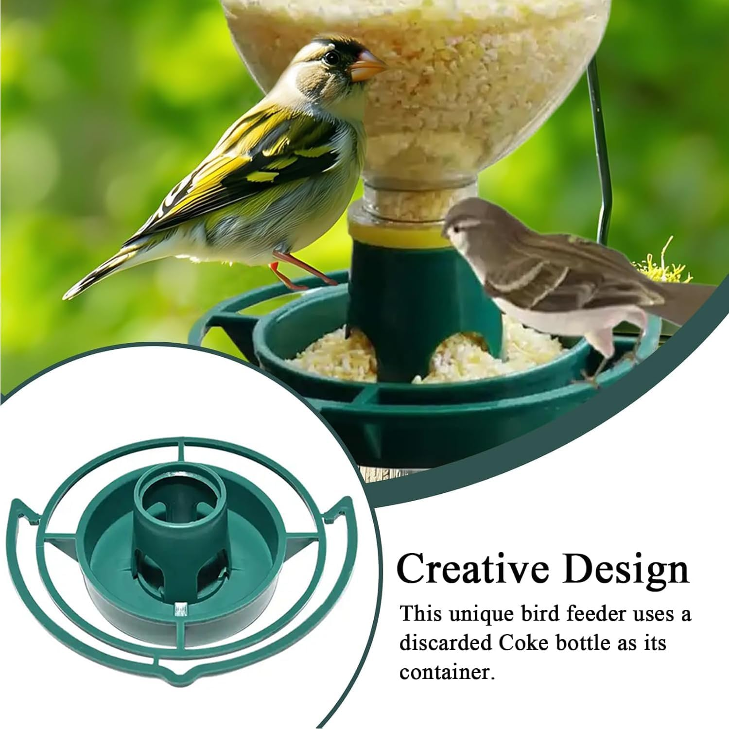 Yharnamite Wild Bird Feeders, Garden Hanging Bird Feeder, Refillable Bottle Top Bird Feeder for Parrots, Lovebirds, Budgies image number 6