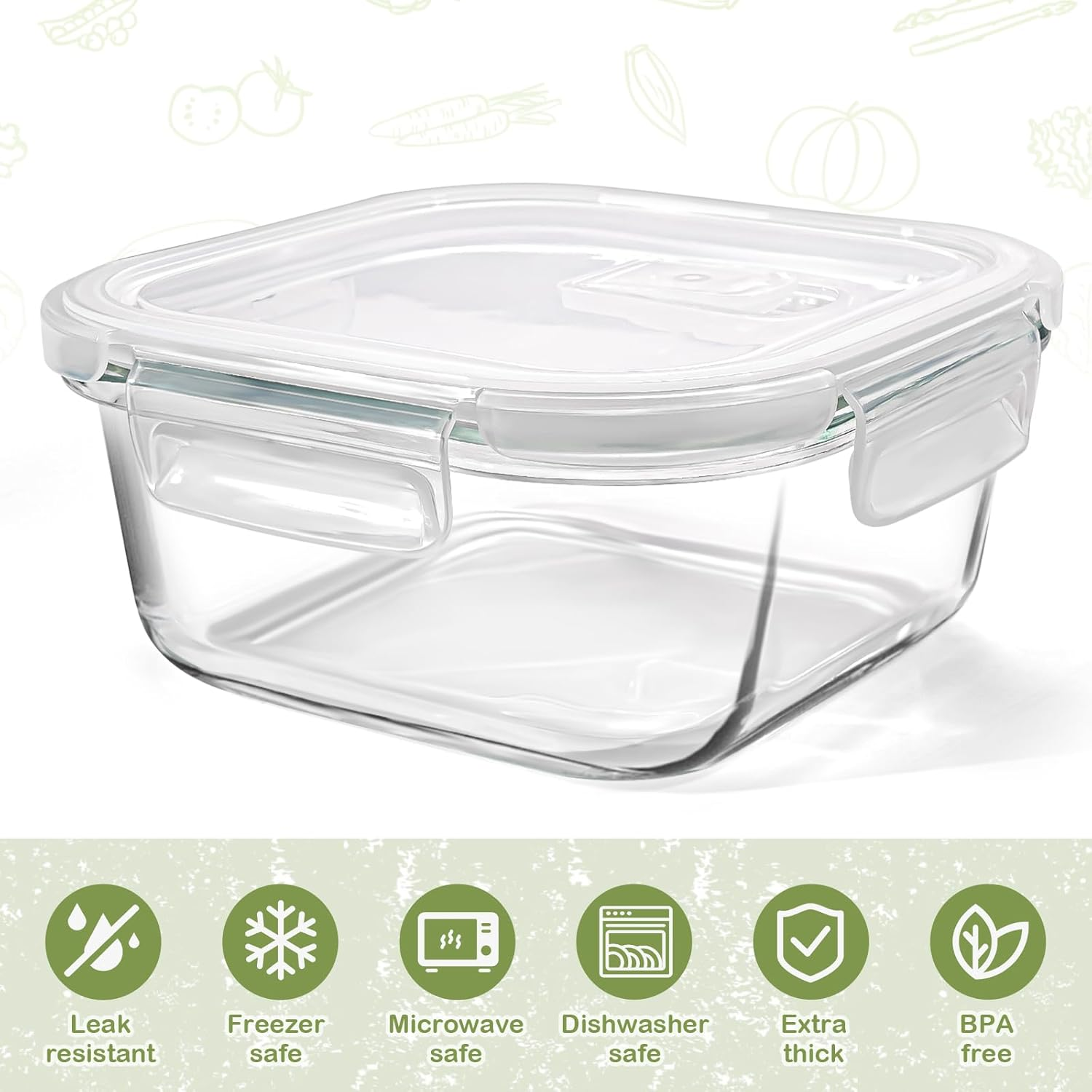 Glass Food Storage Containers 24 Oz, Small Glass Meal Prep Containers, Oevn, Microwave & Freezer Safe Glass Containers with Lids, 3 Cup Glass Containers for Salad, Soup, Lunch, Kitchen, Travel, 4 Pack image number 4
