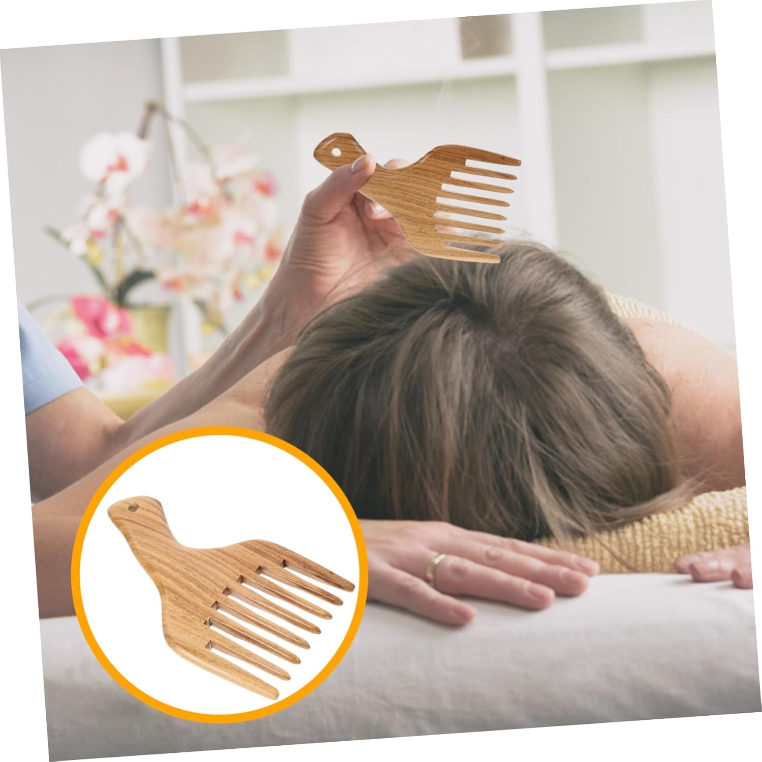 MOTHNUR Wide Tooth Sandalwood Hair Comb Natural Green Sandalwood Sturdy Detangling Comb for Curly Hair image number 3