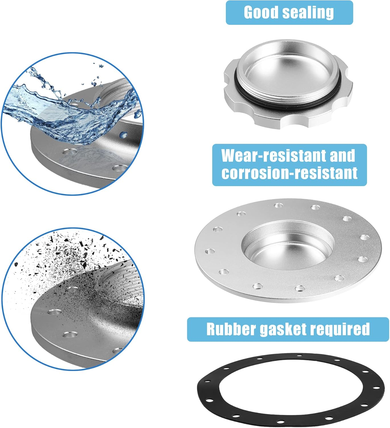 X AUTOHAUX 1 Set Aluminum Easy Fill Fuel Cell Cap with 12 Bolting Holes Cell Bung Silver Tone Billet Fuel Cell Cap Assemblies image number 5