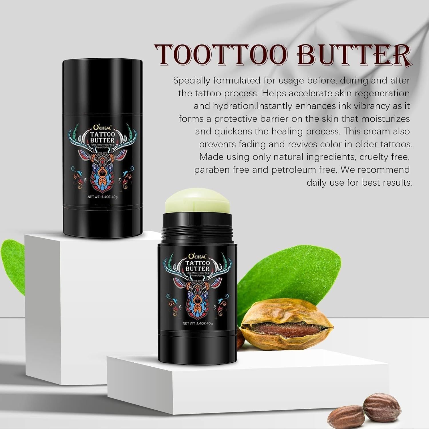 Tattoo Aftercare Balm Butter - Moisturizing Cream for Tattooed Skin - for New & Old Tattoos - Color Enhancing Formula with Shea Butter & Jojoba Oil - Vitamin E Formula - 1.4Oz / 40G