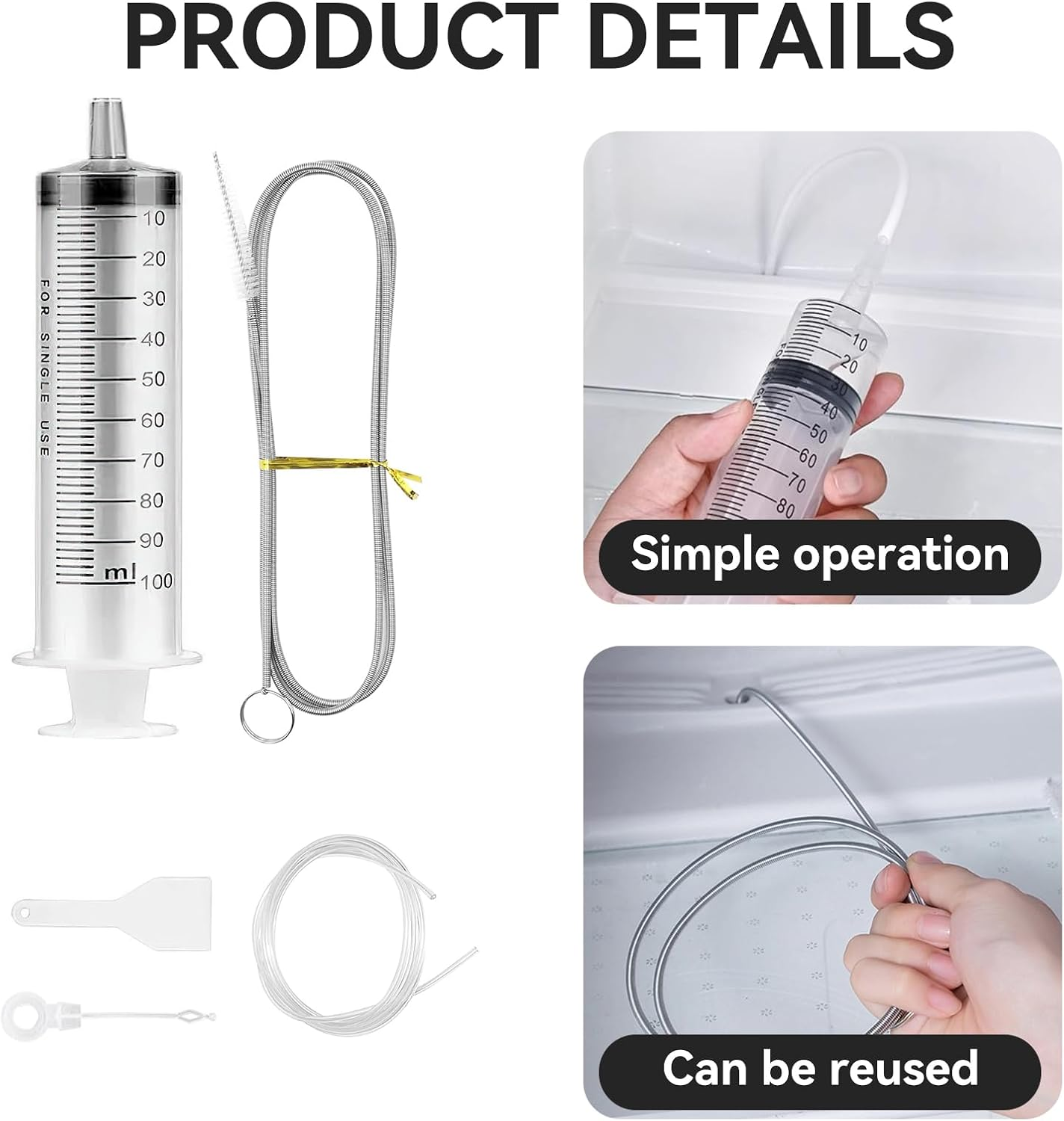5-Piece Fridge Cleaning Set, Flexible Fridge Drain Cleaning, Fridge Drain Hole Cleaning Set, Syringe with Hose for Fridge, Fridge Cleaner, Fridge Cleaner Drain Cleaner image number 5
