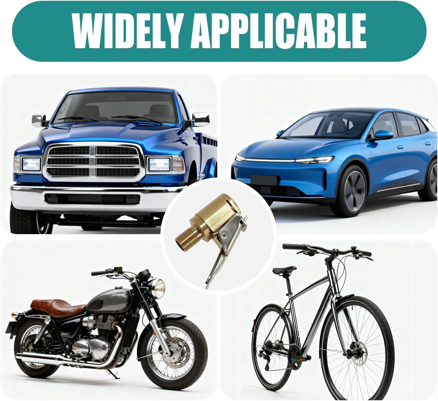 4 Pcs Tire Air Chuck with Clip Adapter, Brass Locking Tire Inflator Nozzle Adapter, Vehicle Inflator Compressor Pump Accessories Tool for Car Bike Motorcycle Air Hose 8Mm for Inflation image number 4