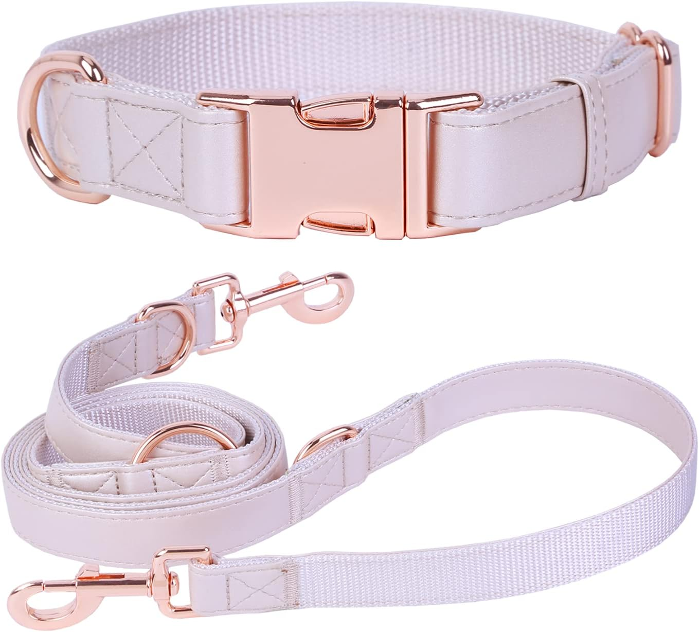 Soft Leather Dog Collar and Leash (6.6') Set - Stylish Rose Gold Heavy Duty Metal Buckle, 4 Adjustable Lengths Leash for Small Medium Large Dogs - Comfortable & Easy to Clean XS(8"-12"), Avocado