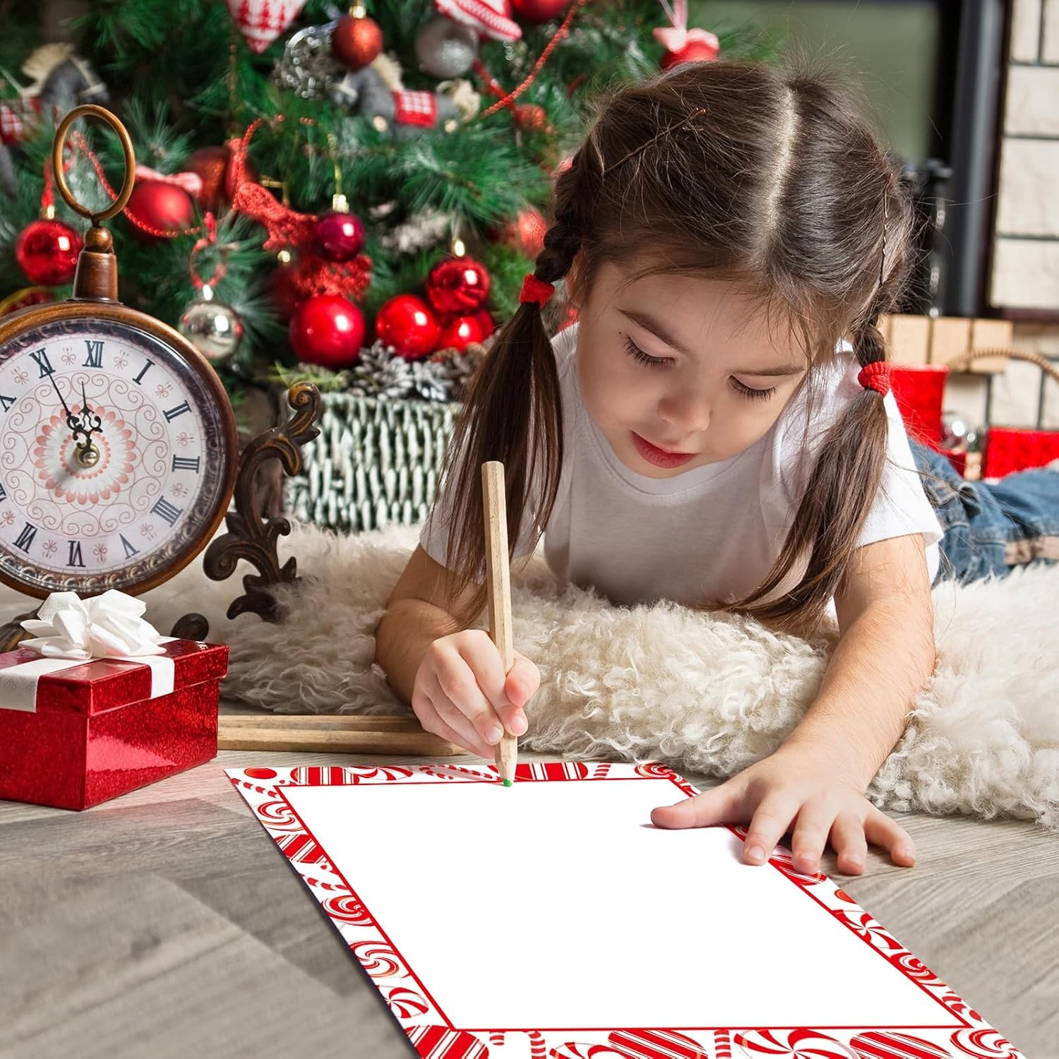 100 PCS Peppermint Party Letterhead Candy Cane Christmas Border Computer Paper Stationery Paper for Note Letters to Santa Holiday Printer Paper Invitations Office School 8.5 X 11 In image number 5