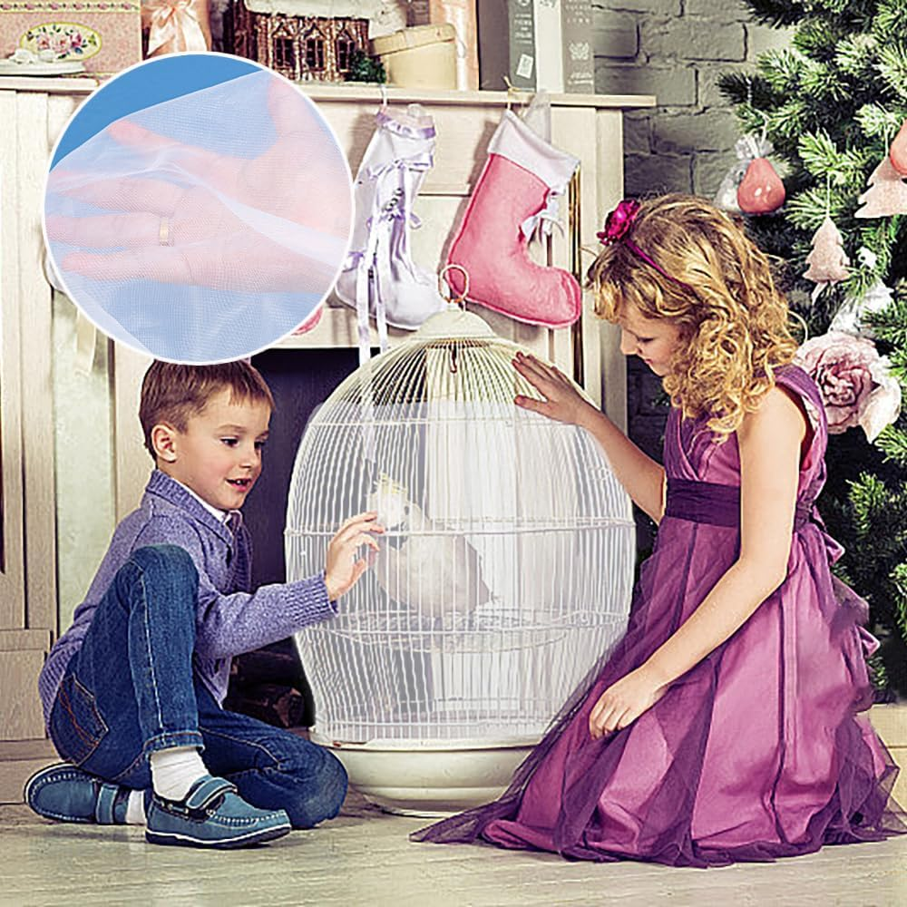 TRKETK 2 Pieces Bird Cage Net Cover, Stretchy Bird Cage Cover Bird Cage Seed Catcher Universal Bird Cage Cover Bird Cage Ventilate Dust-Proof Cover Bird Cage Cover Skirt (White + Black) image number 4