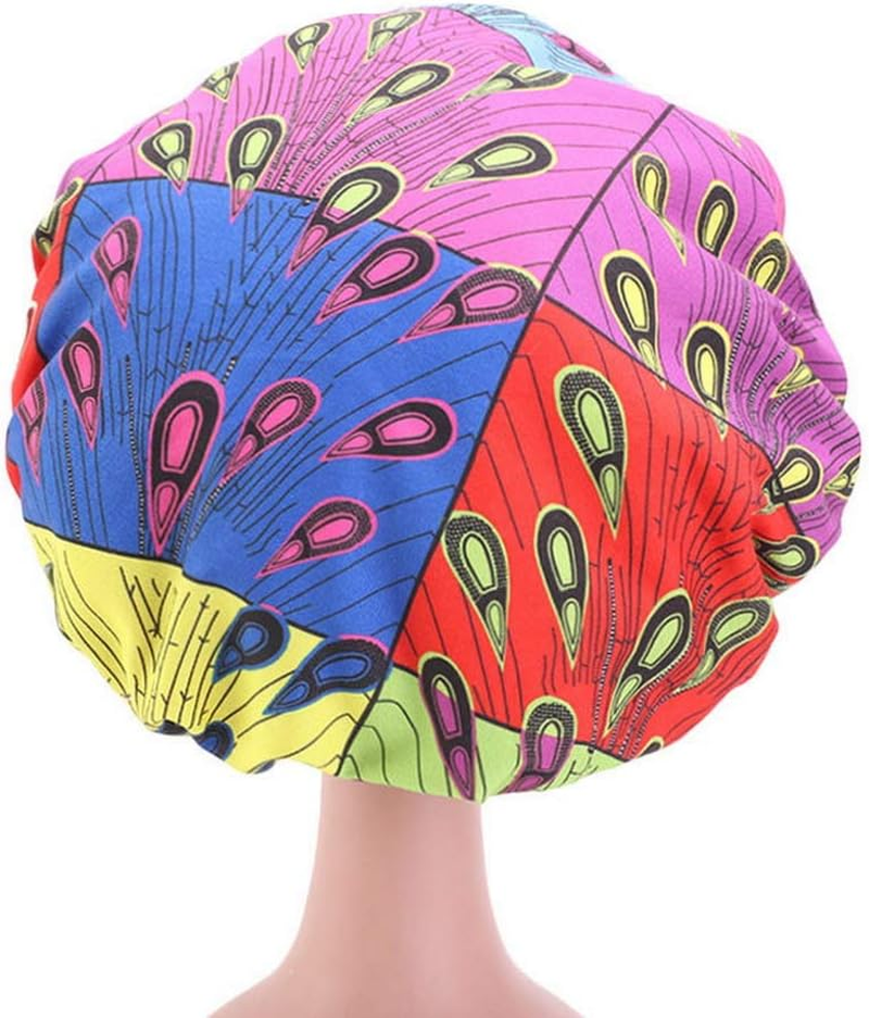 COMVIP 1Pc Kids Satin Bonnet Elastic Band Night Head Cover Sleep Cap B: Peacock image number 4
