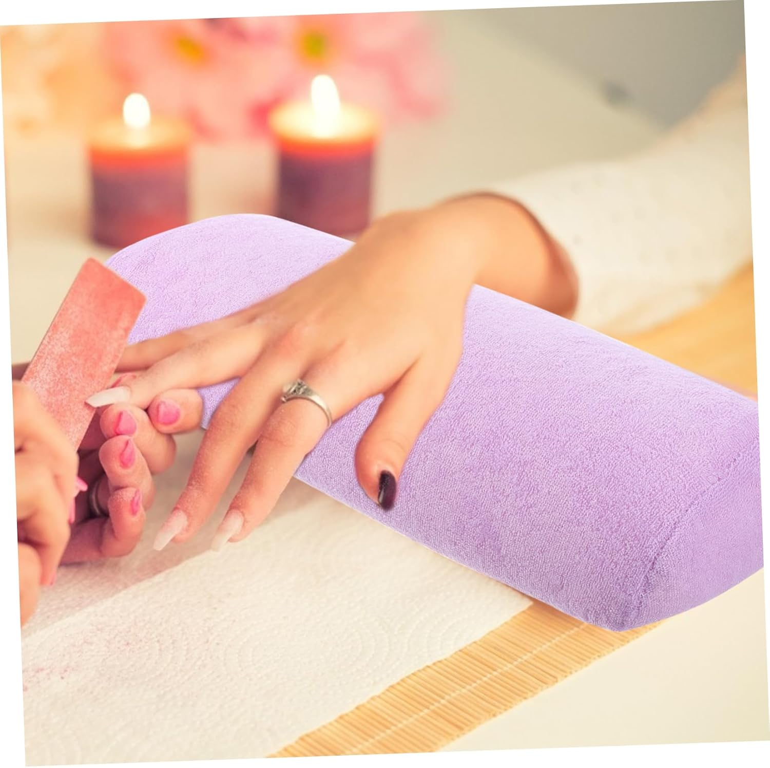 Manicure Nail Art Hand Cushion Wrist Pillow Semi-Circle Cushion Purple Portable Nail Art Hand Support for Salon Use