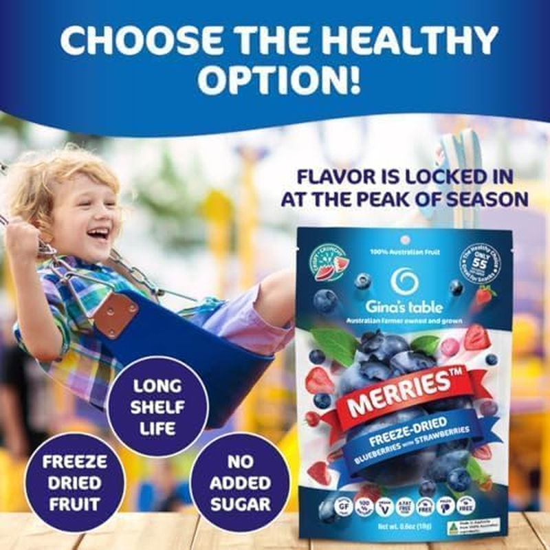 Gina&rsquo;S Table &ndash; Freeze Dried Fruit 18G &ndash; Low Calorie Snacks for Kids & Adults &ndash; Natural Fruit Snacks &ndash; Freeze Dried Berries (Blueberries & Strawberries) &ndash; 10 Count
