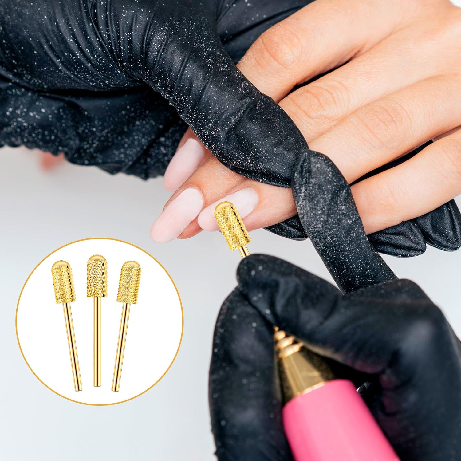 Nail Drill Bits Cuticle 3Pcs Gold Safety Bits for Nail Drill Tapered Barrel Carbide Nail Drill Bits 3 Sizes Nail Drill Bits Set for Electric Drill Manicure Pedicure Cuticle(Xc & M & XF) image number 4