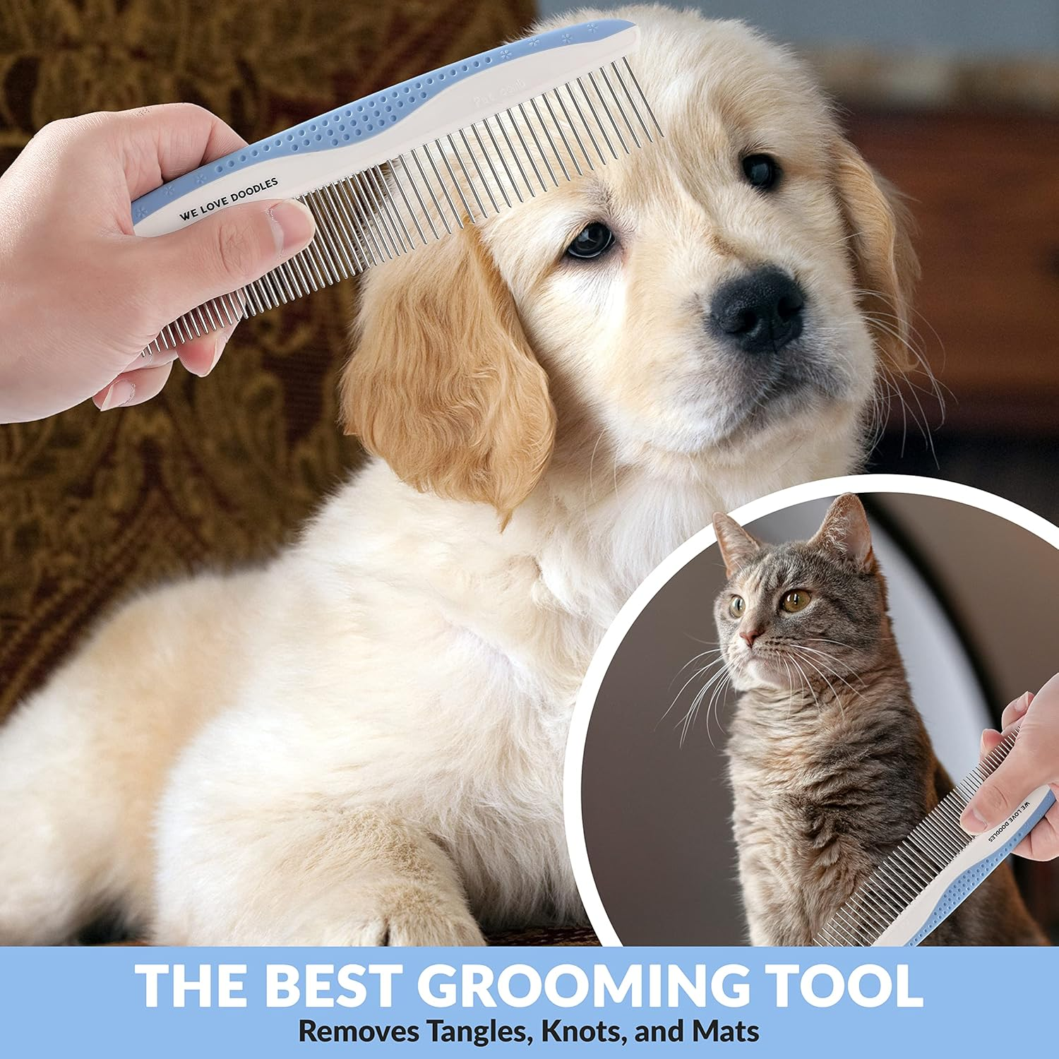 We Love Doodles Metal Dog Grooming Comb | Removes Tangles & Matts | Dematting Pet Combs | Detangler for Matted Hair | Best Comb for Poodles, Goldendoodles, Doodles & Long Haired Dogs (Large) [] image number 3