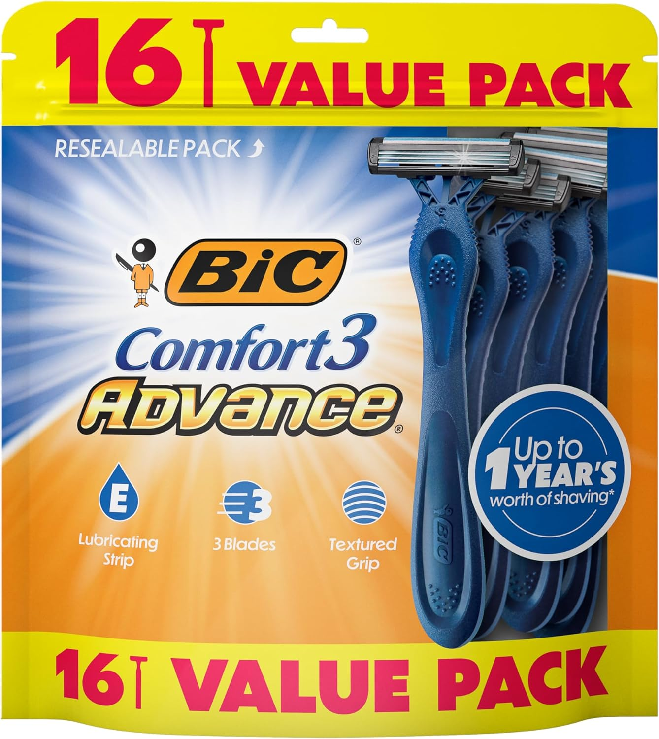 BIC Comfort 3 Advanced Men'S Disposable Razor, Triple Blade, Pack of 16 Razors image number 6