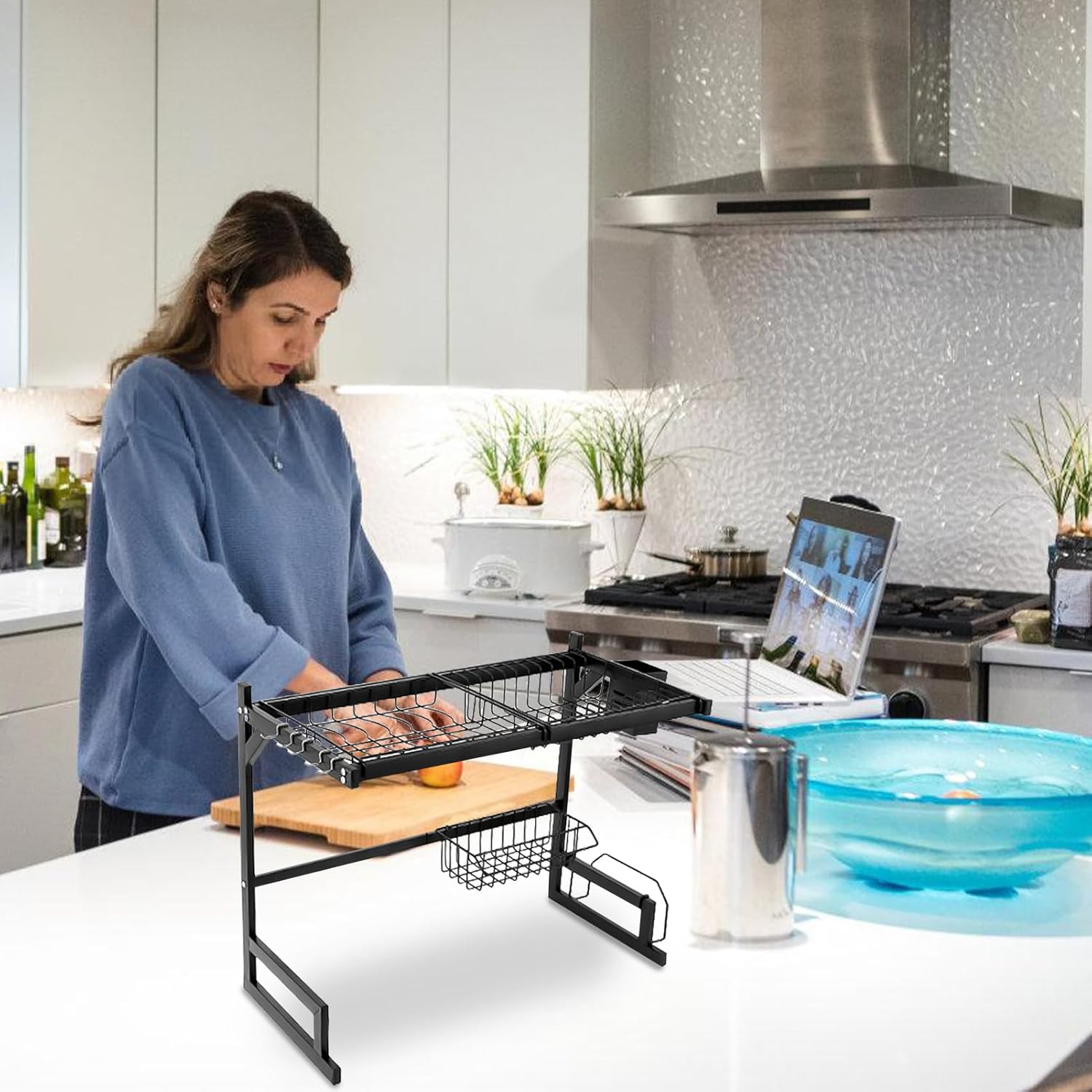 Rack Kitchen Organizer - Rotating Drainer Board, Kitchen Storage Organisation | Waterproof and Rust-Resistant Organizer Rack, Multifunctional Storage Organizer Shelf for Cutlery with Chopstick Holder image number 3