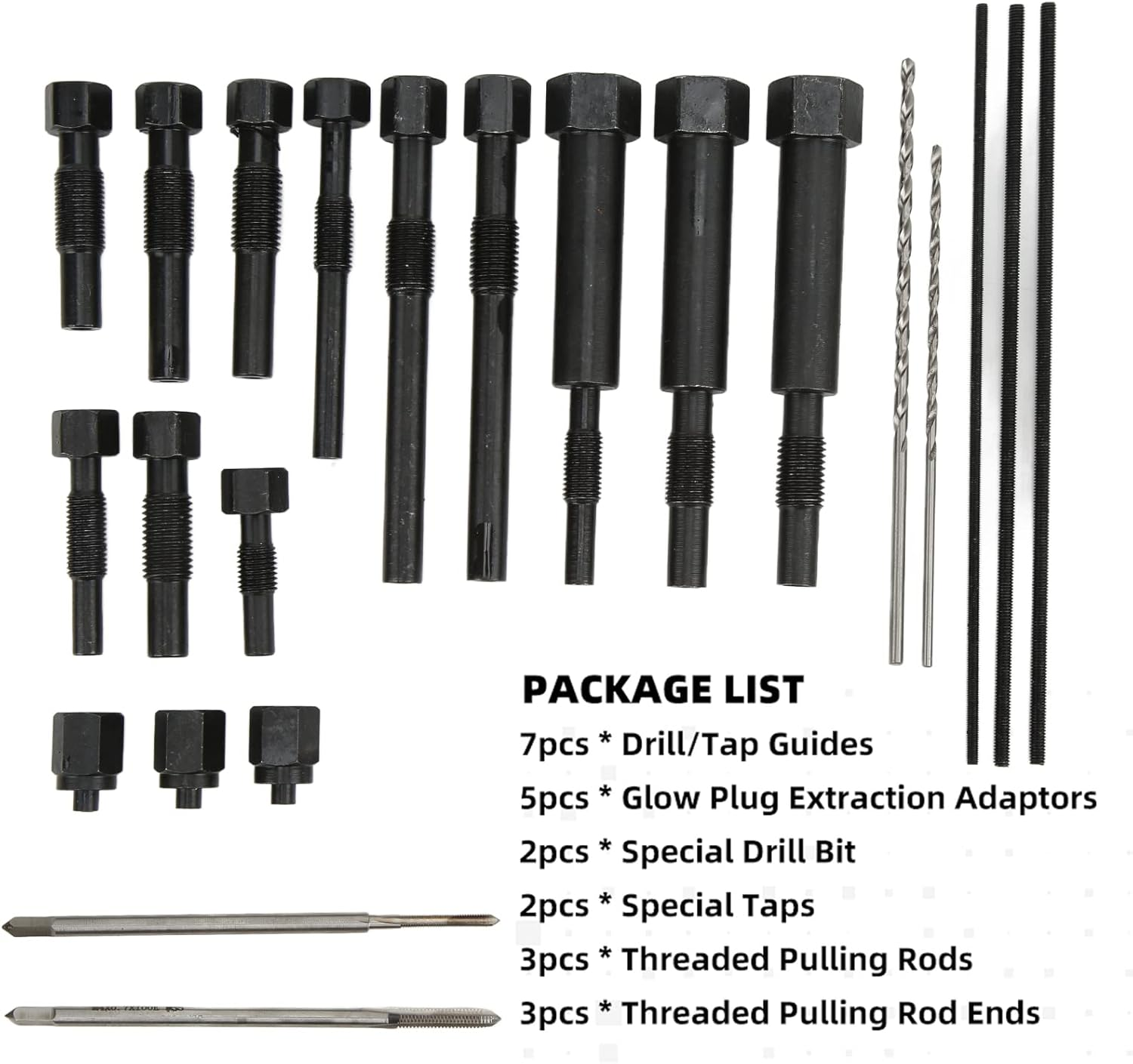 Brilluxa Glow Plug Removal Tool Kit, Glow Plug Extractor Set, 22PCS Metal Portable Extraction Kit, Automotive Pulling Tool Set, Engine Maintenance Repair Tool, Vehicle Workshop Equipment image number 4