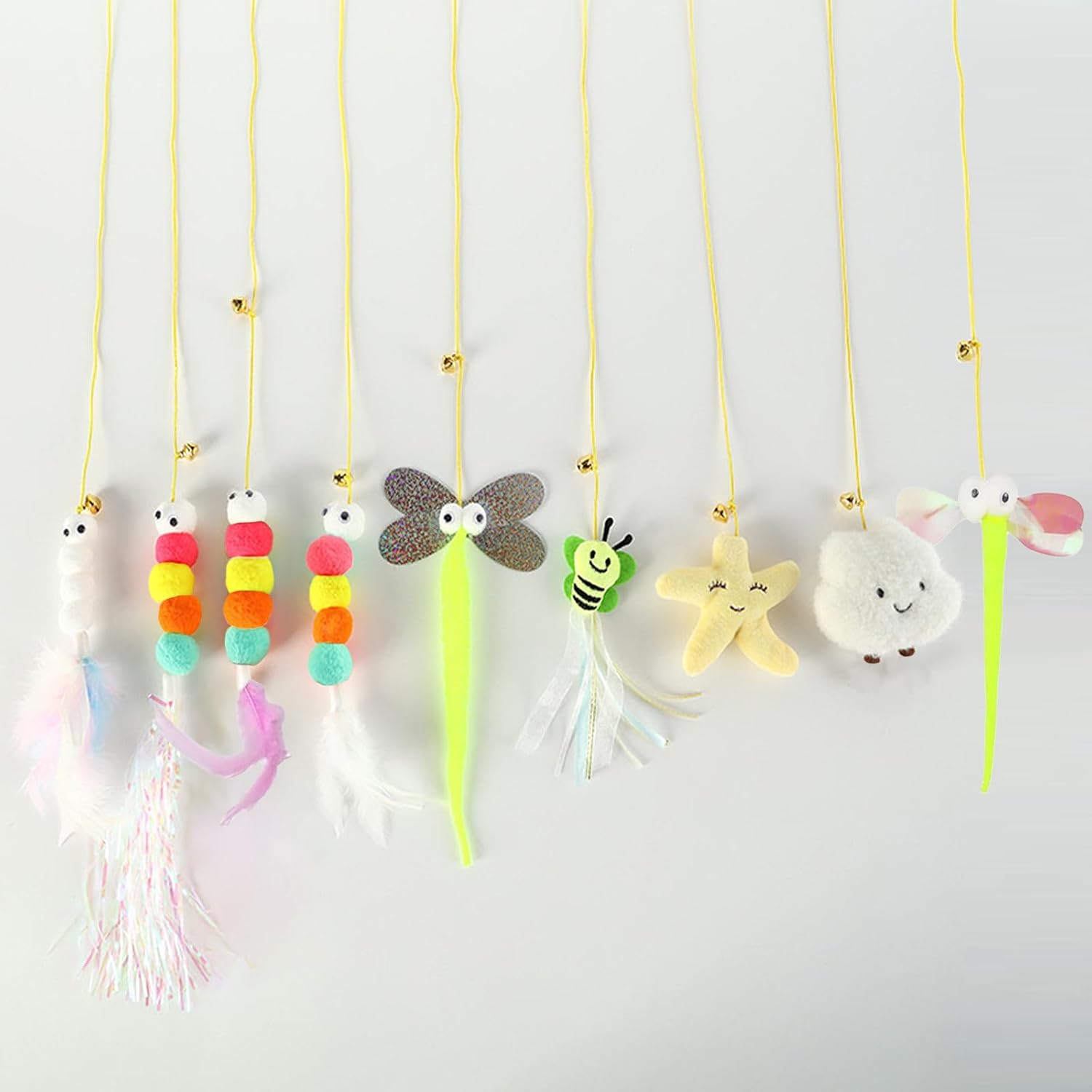 8 Pieces Cat Toy Self-Employment Hanging Door Frame Elastic Feathers Bells for Kittens, Interactive Dancer Cat Toy for Indoor Kittens Cat Run, No Batteries Required image number 1