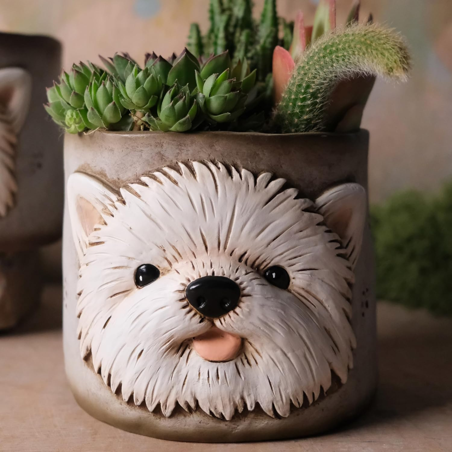Puppy Westie Planter Pots for Indoor Plants, 6 Inch Resin Adorable Face Plant Pots Antique Design, Cute Flower Pots with Drainage, Home Decor for Dog Lovers image number 1