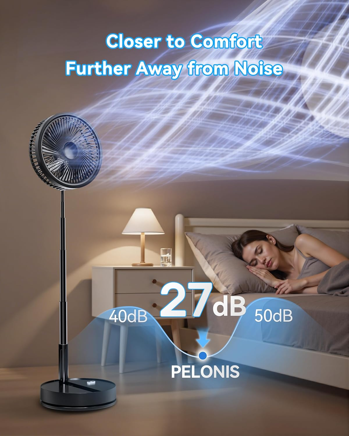 Shanghigh Portable Desk Fan - 4 Speed Quiet Foldable Table Fans, Adjustable Height Standing Floor Fan with 4 Timer, USB Rechargeable Oscillating Desktop Fan for Home Travel Office Bedroom Camping Room image number 6