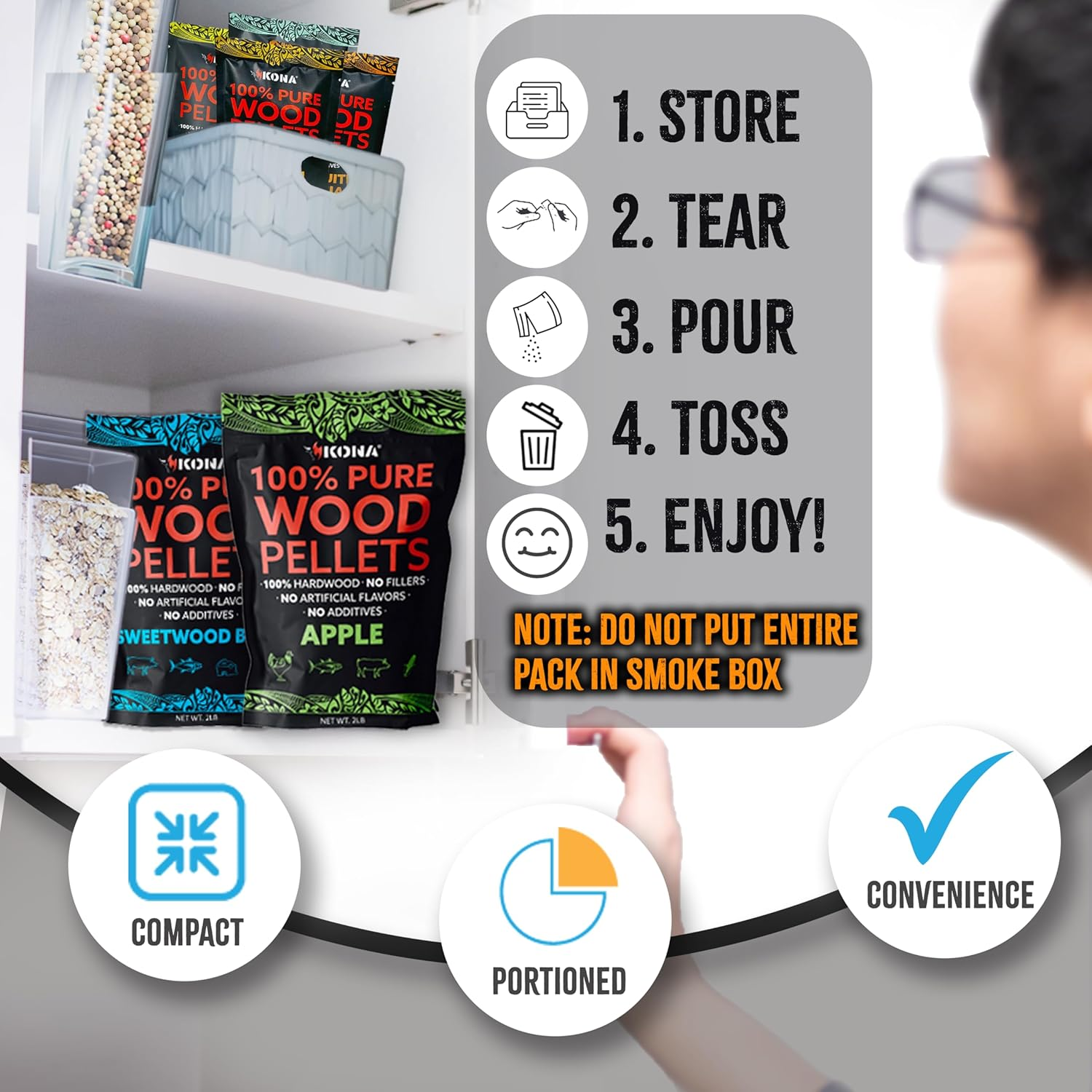 Kona Wood Pellets Intended for the Ninja Woodfire Grill, 12 Single-Use Pouches (4 Flavors) image number 4