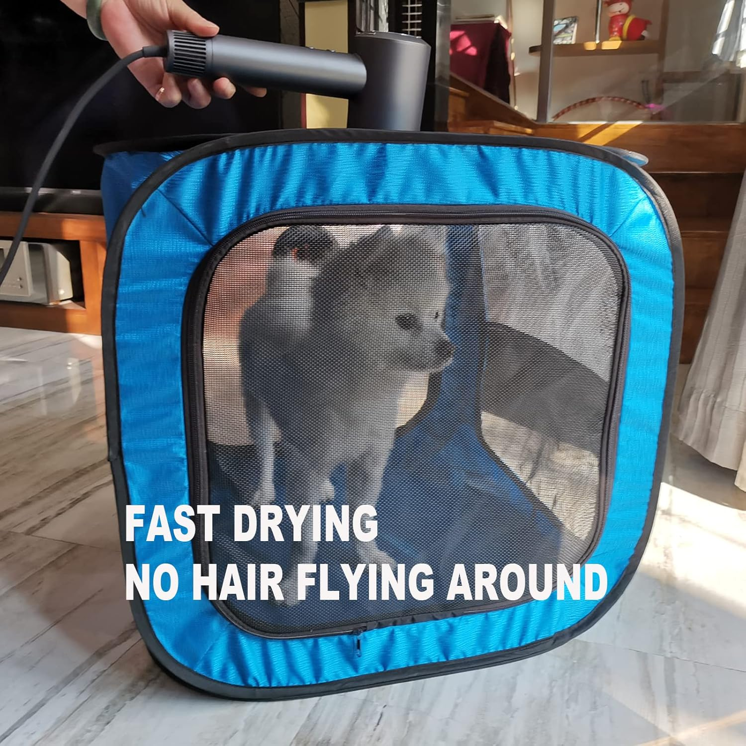 Pet Dog Cat Drying Box Waterproof Anti-Hair Flying Portable Cat Cage Kennel Portable Foldable Cat Drying Room Pet Dry Room Pet Hair Dryer Clean Grooming House Dryer Cage for Cats/Dogs. (Pink) image number 4