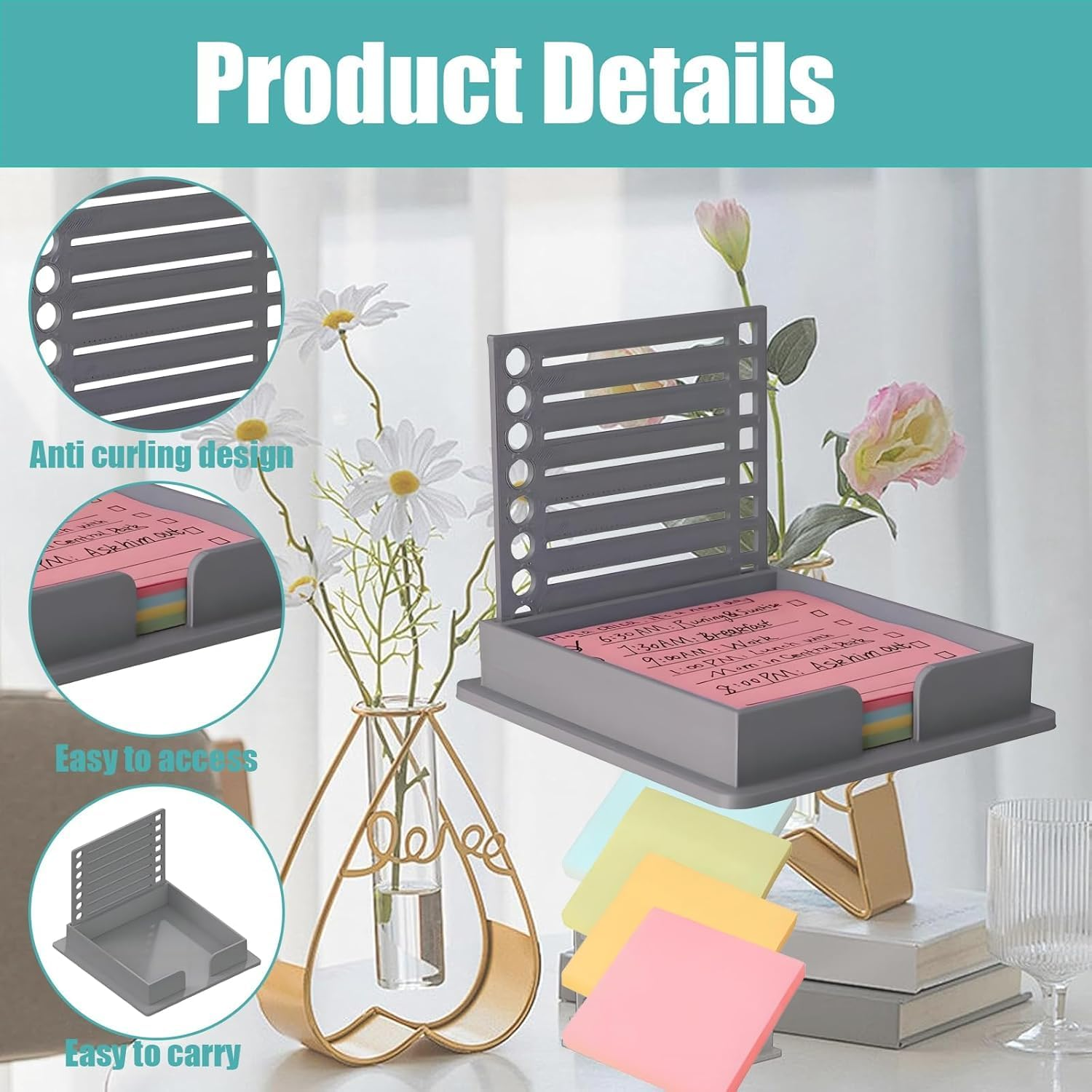 4Pcs Sticky Note Holder with Stencil, Sticky Notes Stencil and Holder, 3X3 Sticky Note Dispenser with Template Lines for Organizing and Drawing image number 2