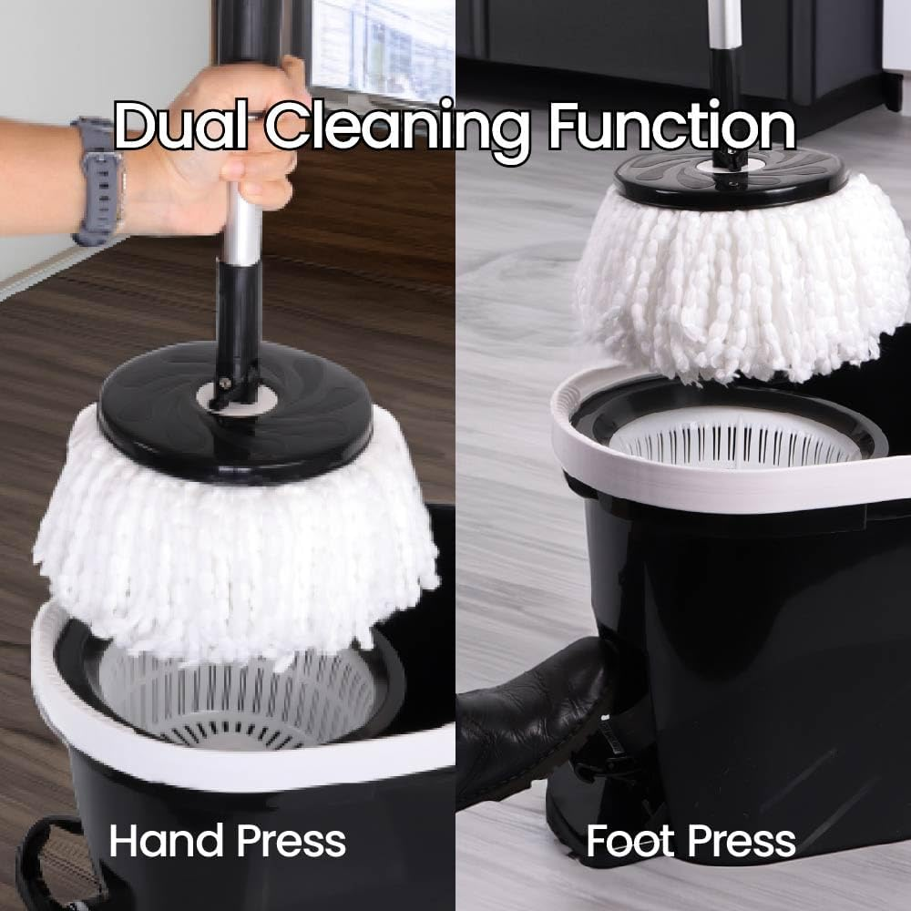White Magic Duo Spin Mop Complete Set &ndash; 40 Floor Cleaning Sheets, 2 Microfibre Mop Heads, 1 Microfinger Mop Head & Scrubbing Brush - All-In-One Deep Floor Cleaning System image number 3