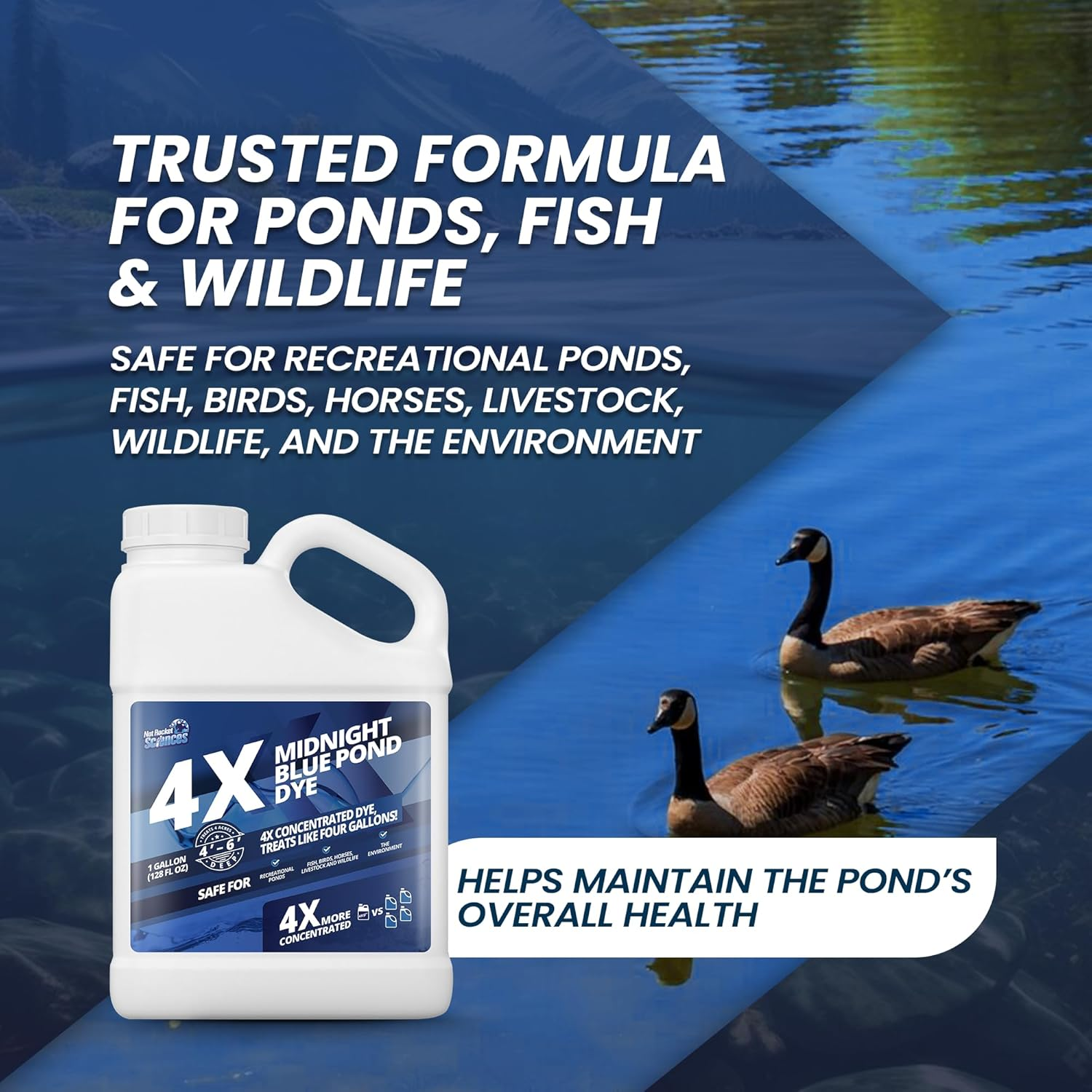 Midnight Blue Pond Dye 4X Concentrate, Dark Natural Looking Blue Pond Dye for Beautiful, Deep Blue Pond, Super Concentrate Pond Dye Blue, Protects against Sunlight, Safe for Fish & Wildlife, 1 Gallon image number 2