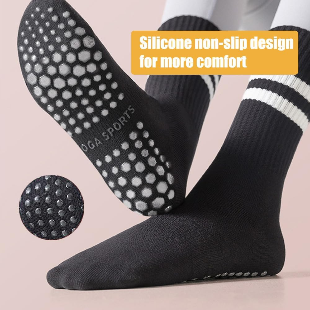 Meunmro Yoga Socks 6 Pairs for Women, Pilates Grip Socks, Non-Slip Socks for Yoga Pilates Ballet Dance Fitness, One Size image number 4