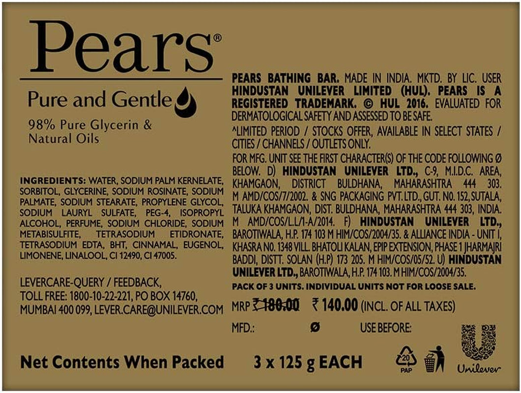 Pears Pure & Gentle Soap Bar, 3 X 125Gm image number 4