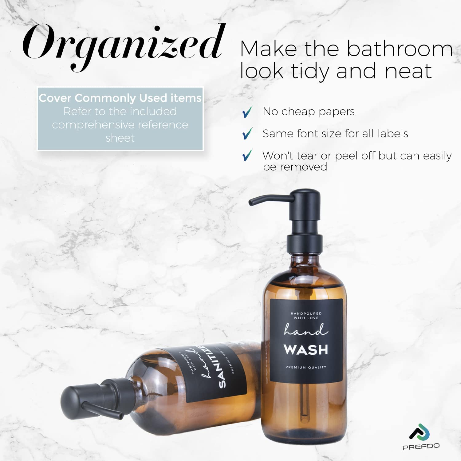 36 PCS Printed Label Stickers for Bottles, Prefdo Waterproof Minimalist Farmhouse Labels for Bathroom Kitchen Hand Soap Shampoo Conditioner Lotion Dispenser Bottles Containers(Black) image number 1